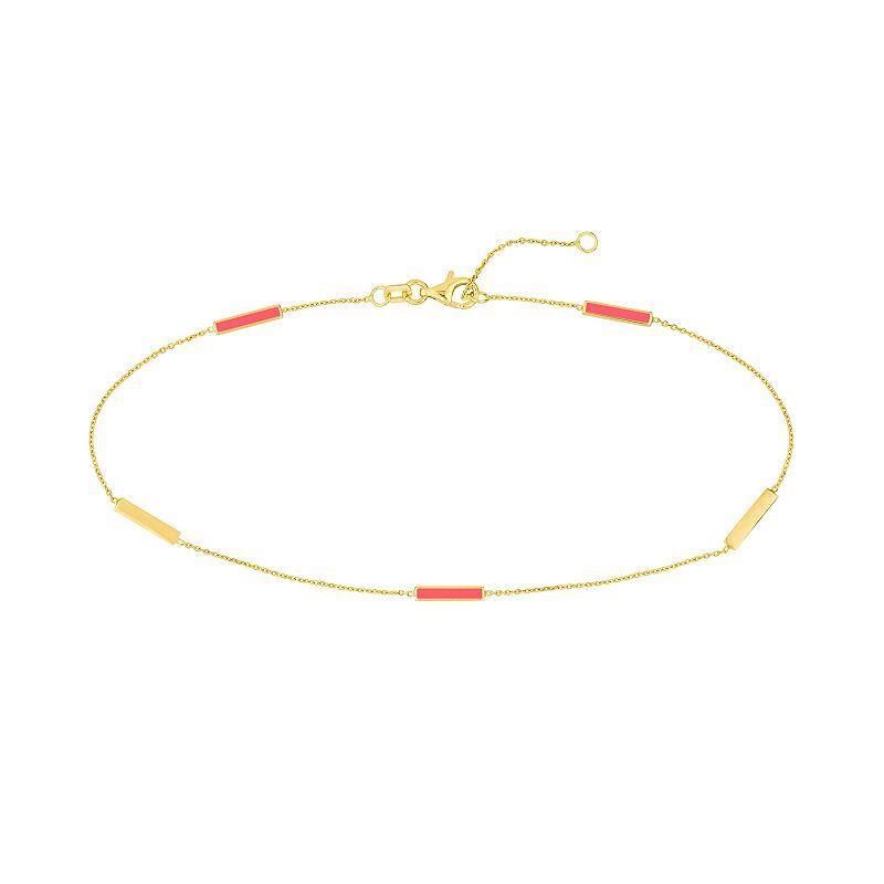 Color Romance 14k Gold & Enamel Bar Alternating Station Anklet, Womens White Product Image