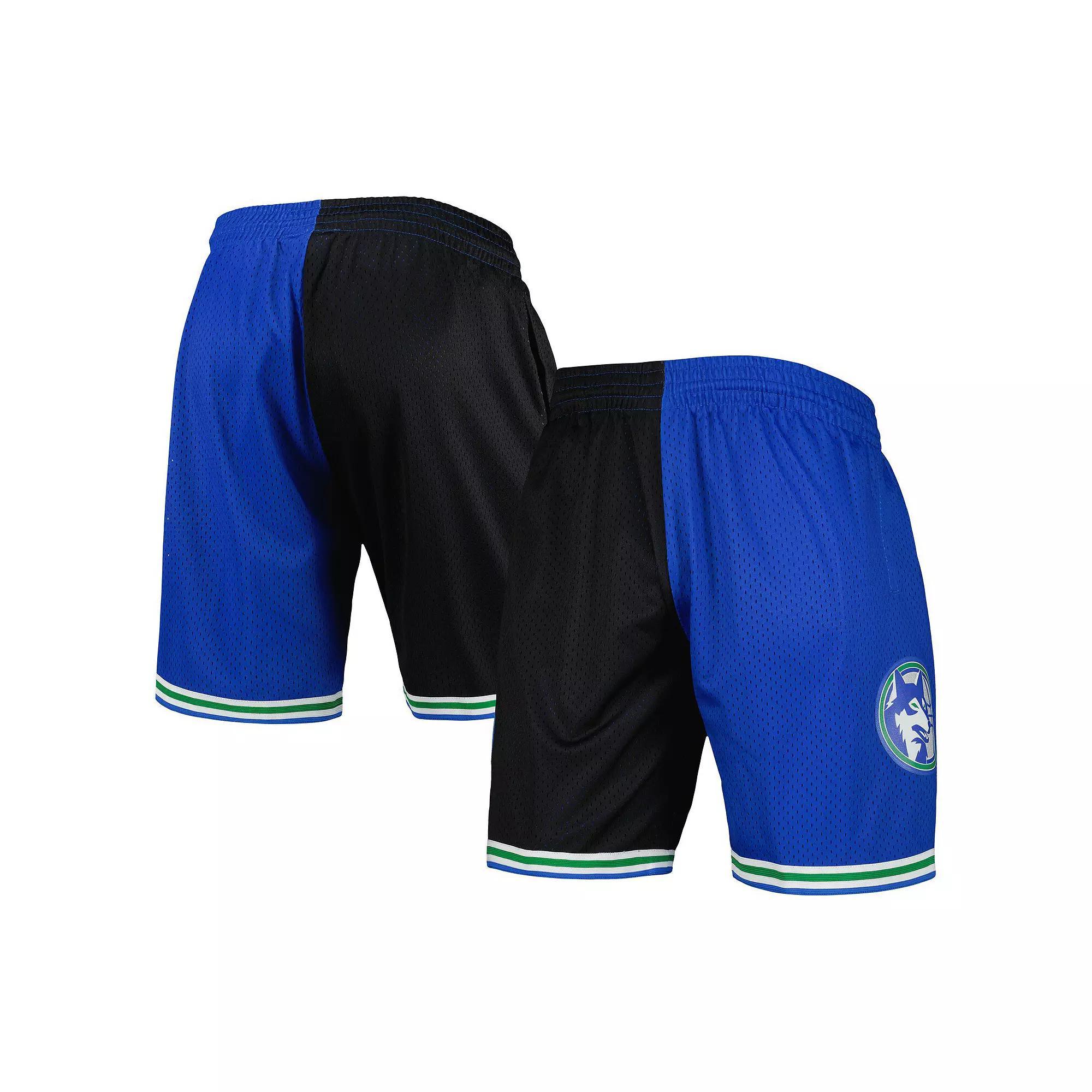Men's Mitchell & Ness Black/Blue Minnesota Timberwolves Hardwood Classics 1993 Split Swingman Shorts,  Product Image