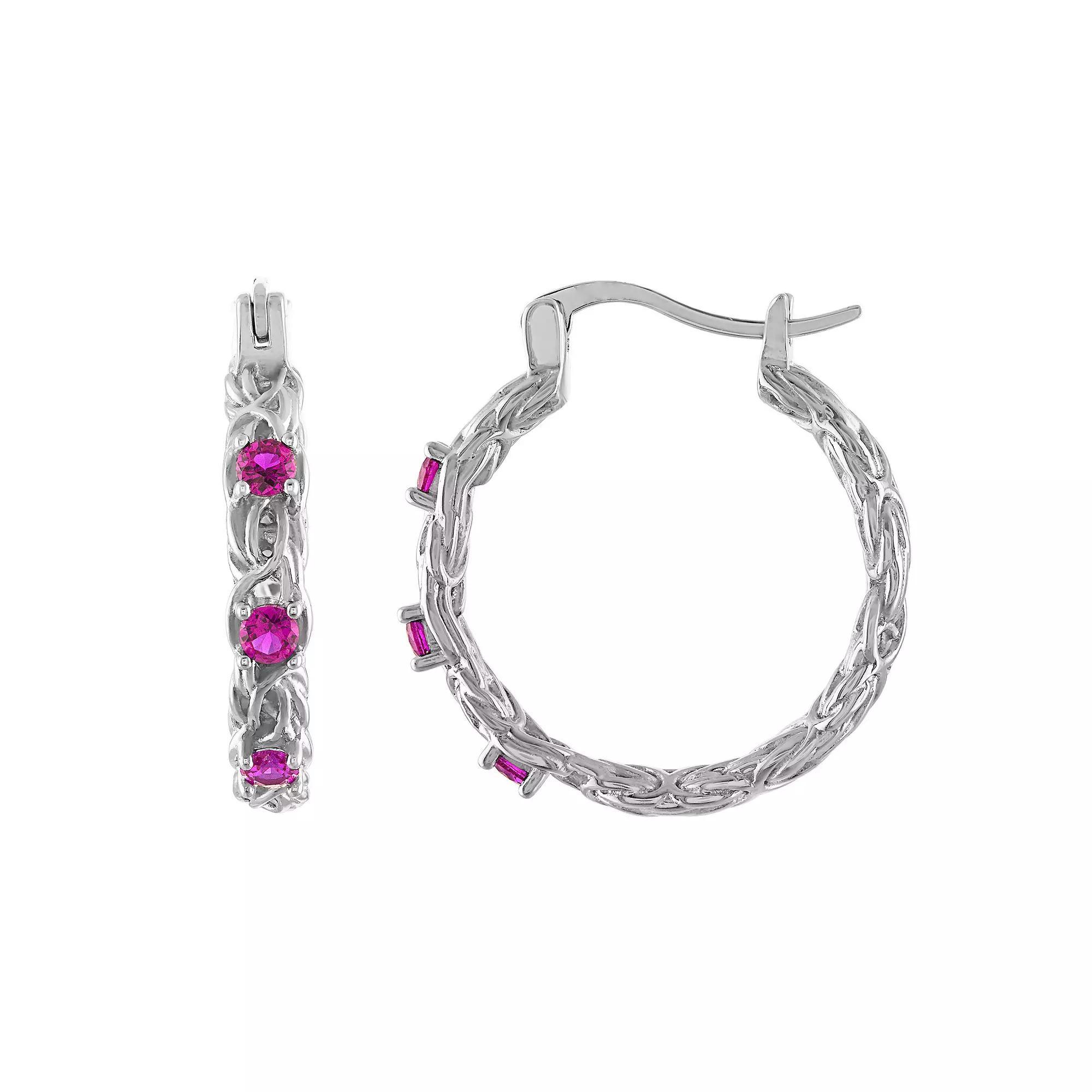 Designs by Gioelli Sterling Silver Gemstone Byzantine Hoop Earrings, Women's, London Blue Topaz Product Image