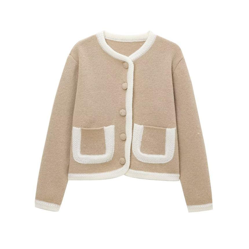 Round Neck Contrast Trim Cardigan Product Image