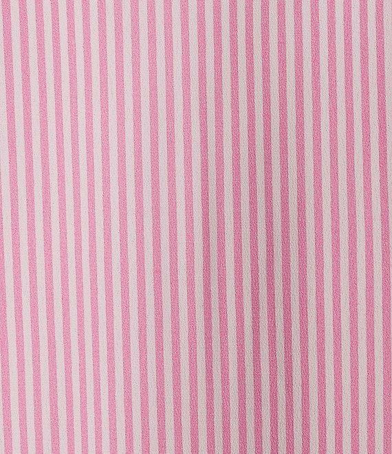 A Loves A Pinstripe Print Button Point Collar 3/4 Blouson Cuff Sleeve Tiered Waistless Midi Shirt Dress Product Image