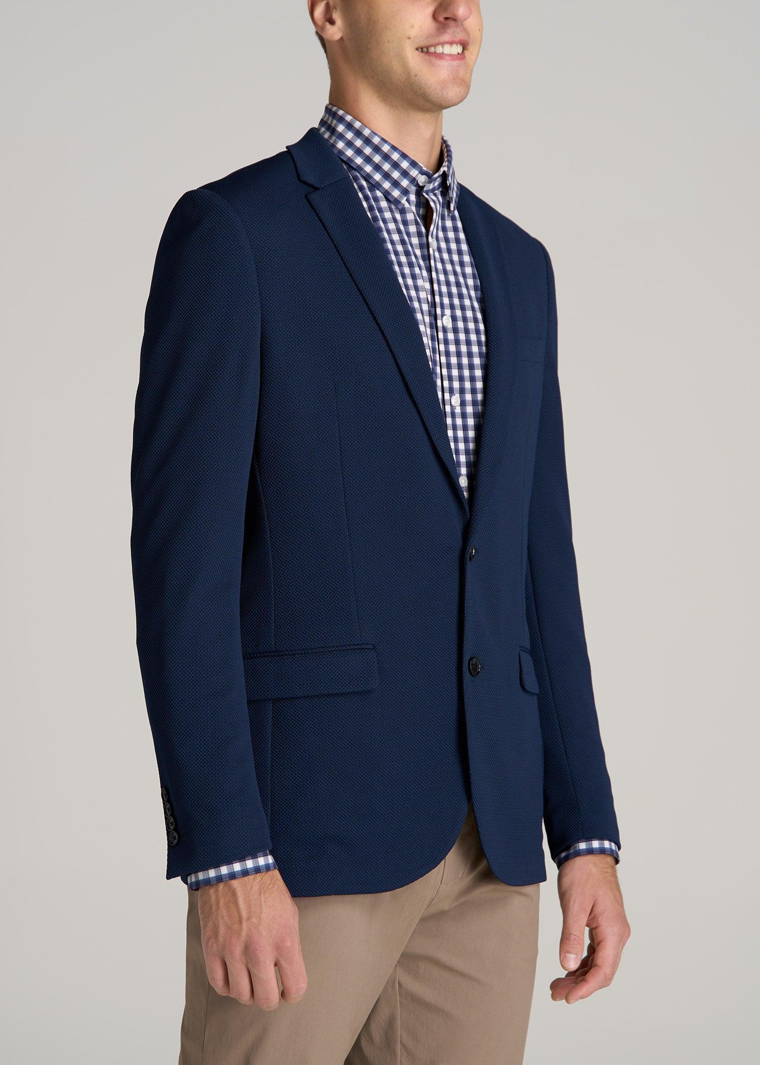 Textured Blazer for Tall Men in Navy Blue Male Product Image