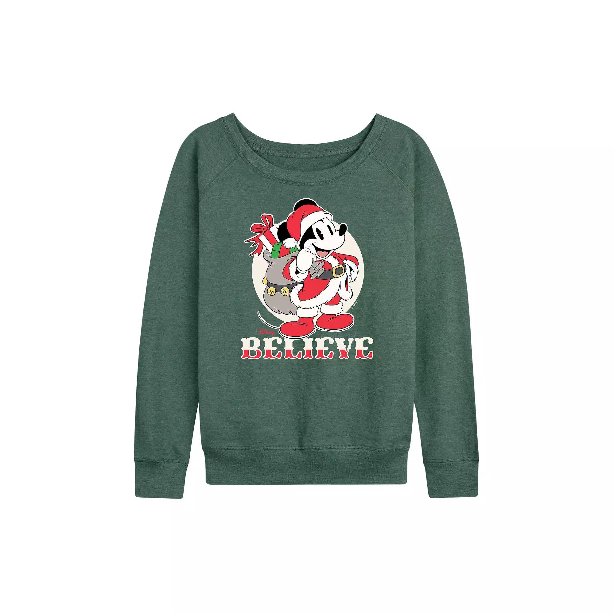 Disney's Mickey Mouse Women's Believe French Terry Long Sleeve Tee, Size: XL, Grey Green Product Image