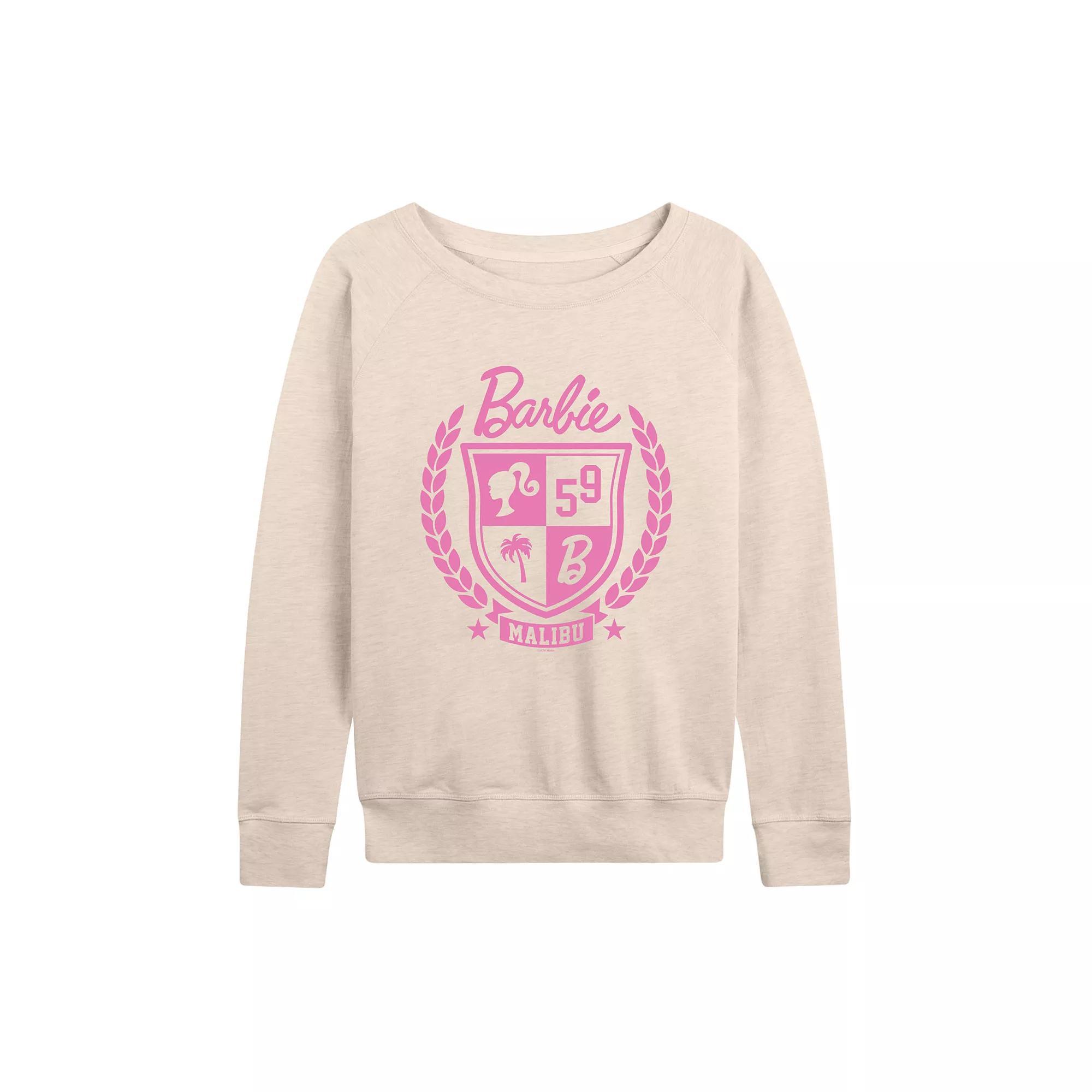 Women's Barbie® Varsity Malibu Seal French Terry Long Sleeve Tee, Size: Small, Beige Product Image