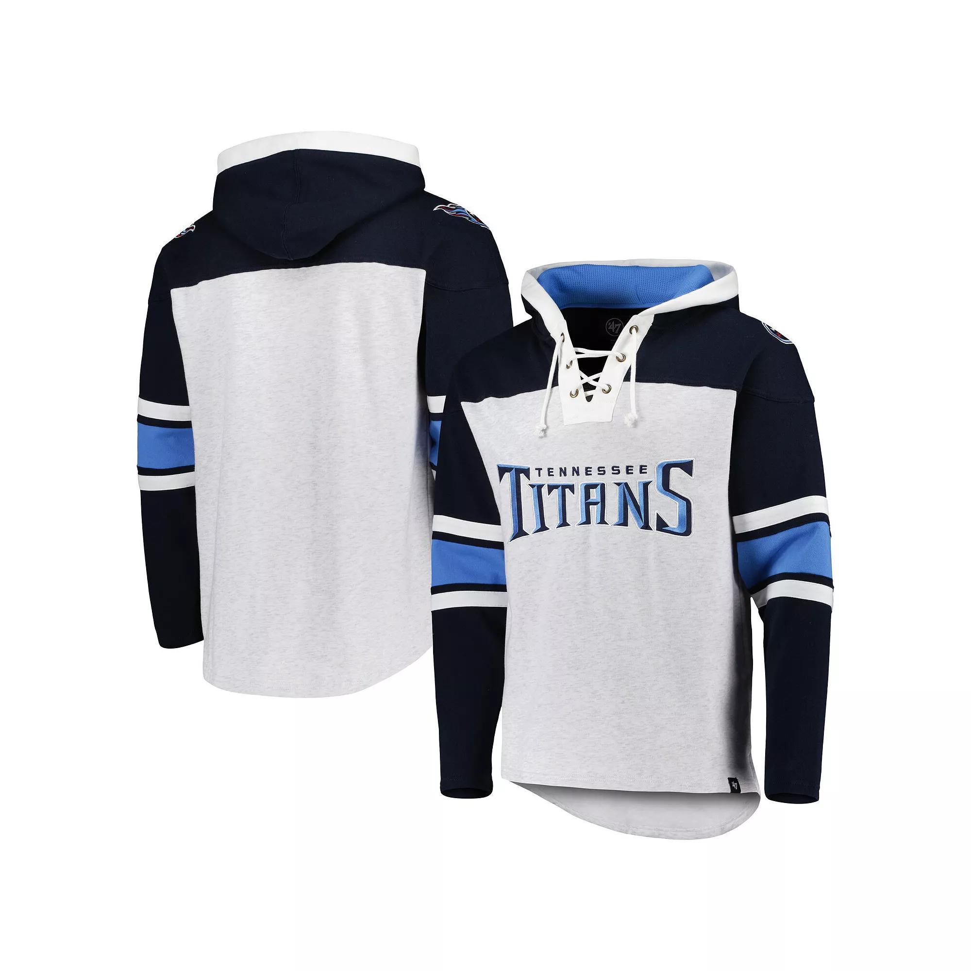 Men's '47 Tennessee Titans Heather Gray Gridiron Lace-Up Pullover Hoodie, Size: Medium, Grey Product Image