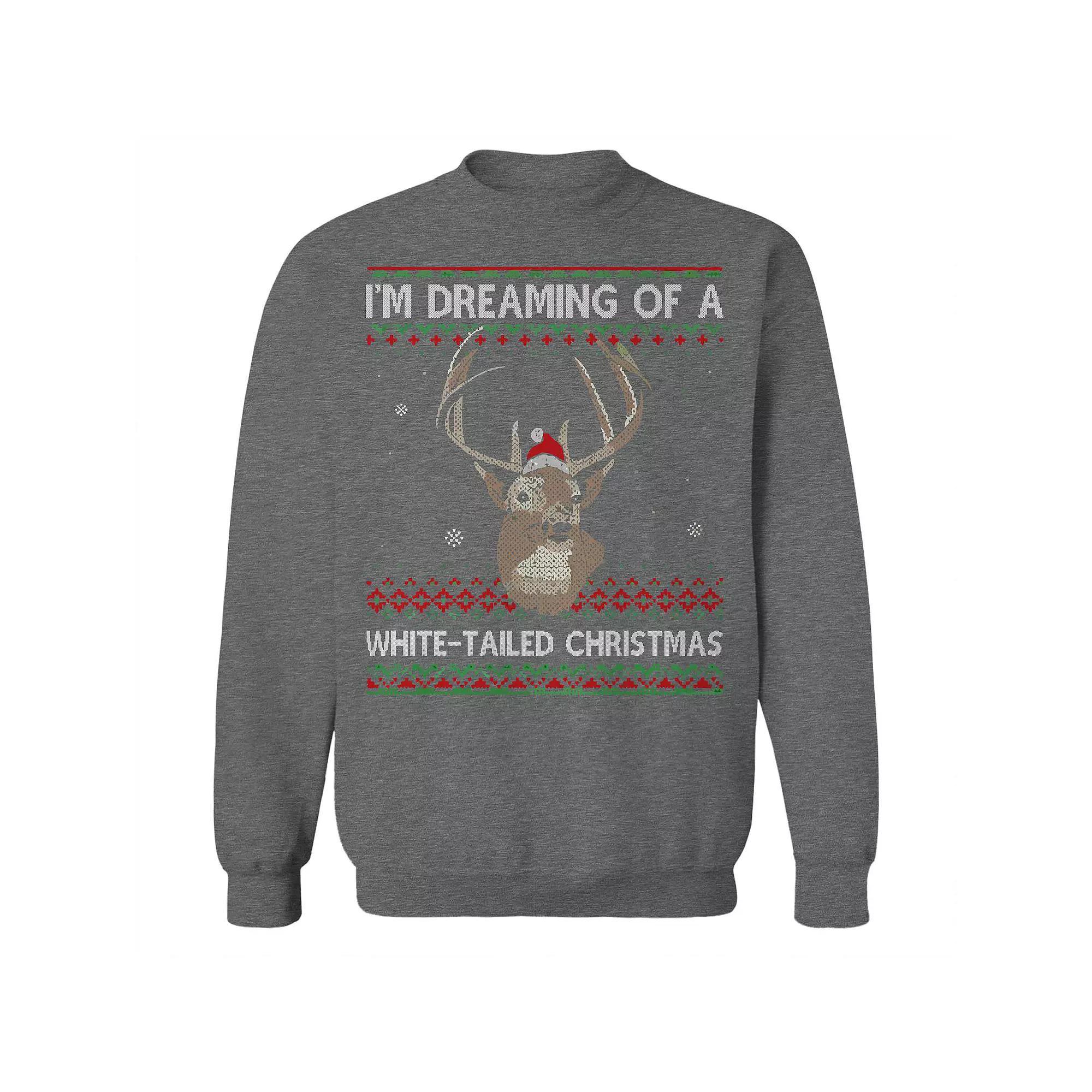 Men's Whitetailed Christmas Sweater Graphic Sweatshirt, Size: Large, Grey Heather Product Image