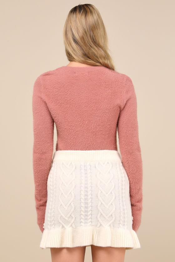 Maeve Cream Knit 3D Floral Applique Mini Skirt Product Image