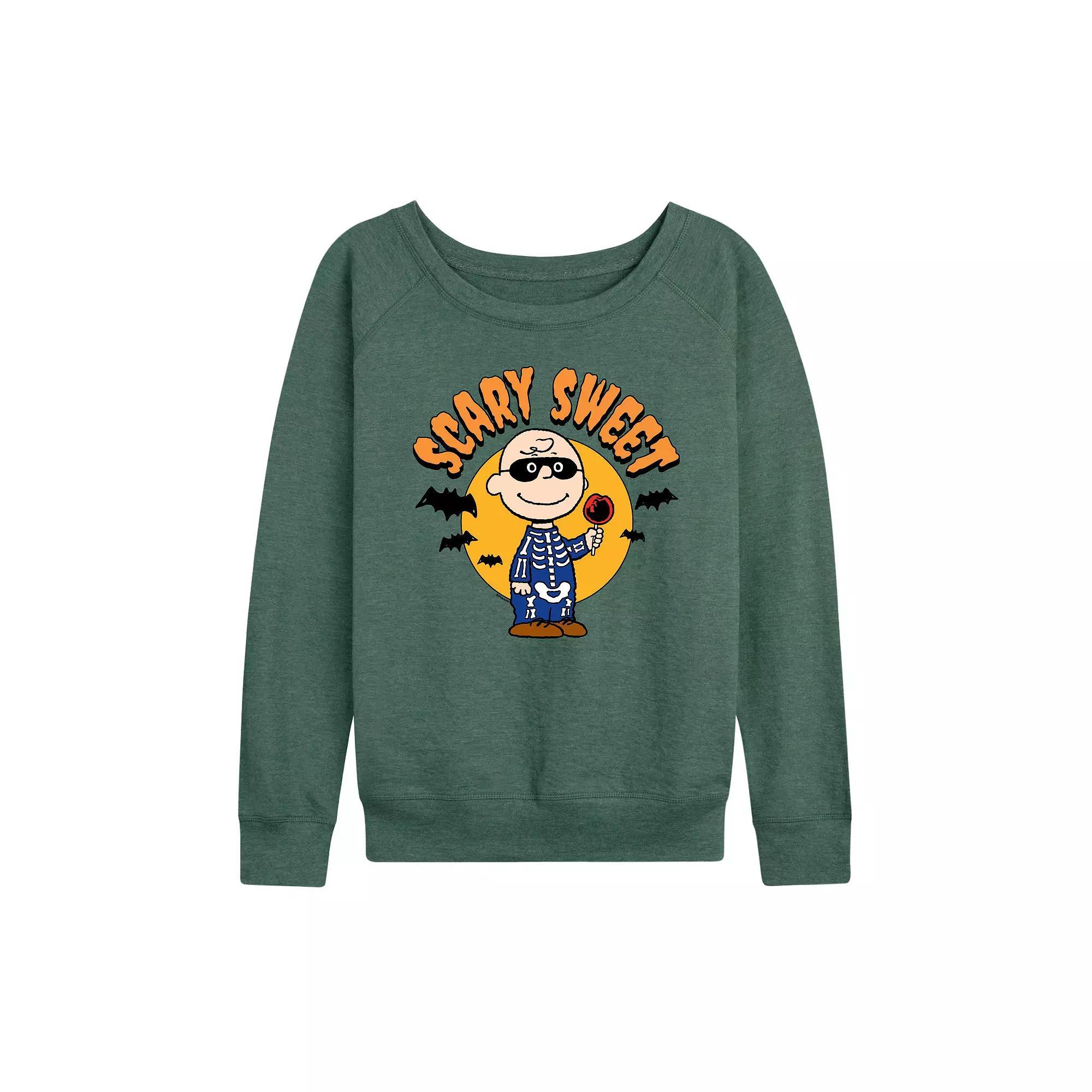 Women's Peanuts Charlie Brown Scary Sweet Halloween French Terry Long Sleeve Tee,  Product Image
