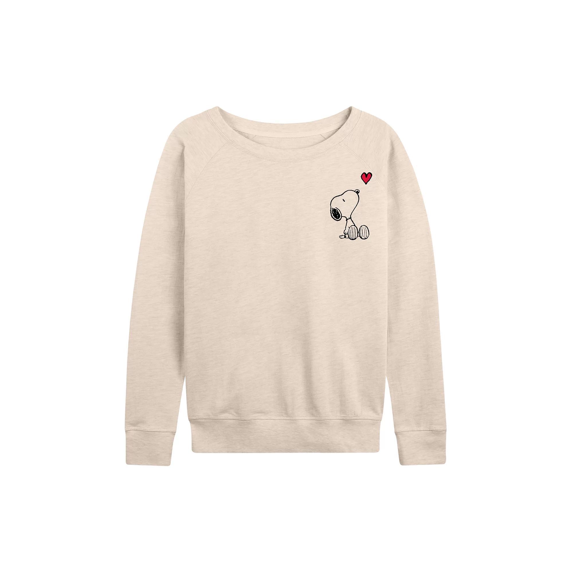 Women's Peanuts Valentines Snoopy Heart French Terry Long Sleeve Tee,  Product Image