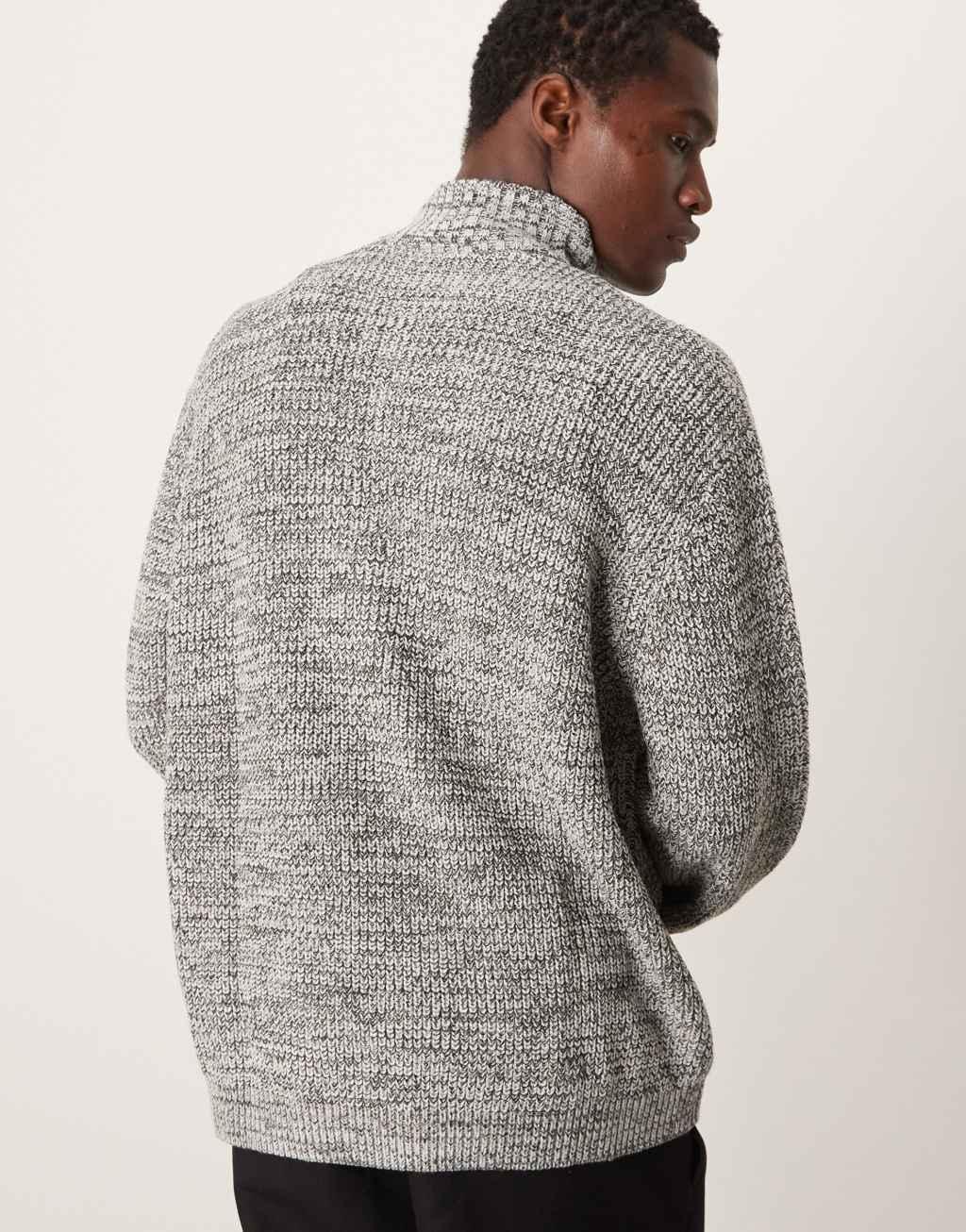 ASOS DESIGN knit oversized fisherman ribbed quarter zip sweater in gray Product Image