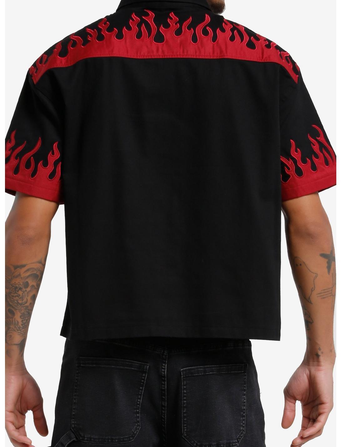 Black & Red Flames Embroidered Woven Button-Up Product Image