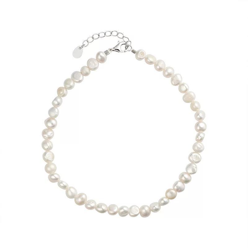 Main and Sterling Sterling Silver Simulated Pearl Anklet, Womens Silver Tone Product Image