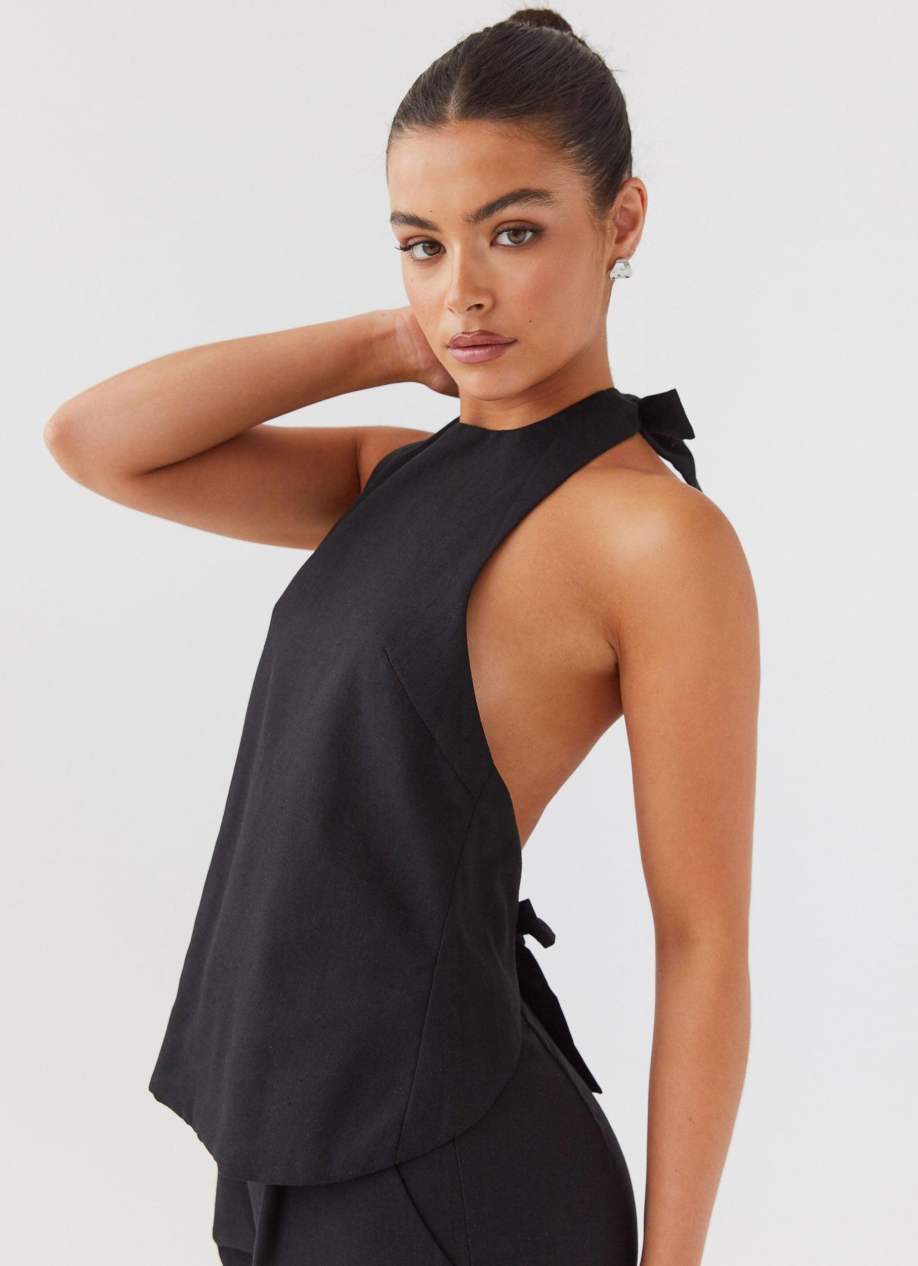 Heatwave Linen Apron Top - Black Product Image