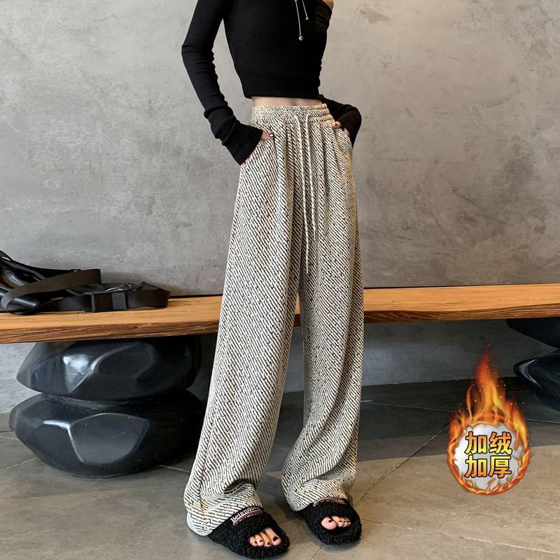 Drawstring Waist Glitter Fleece-Lined Wide Leg Pants Product Image