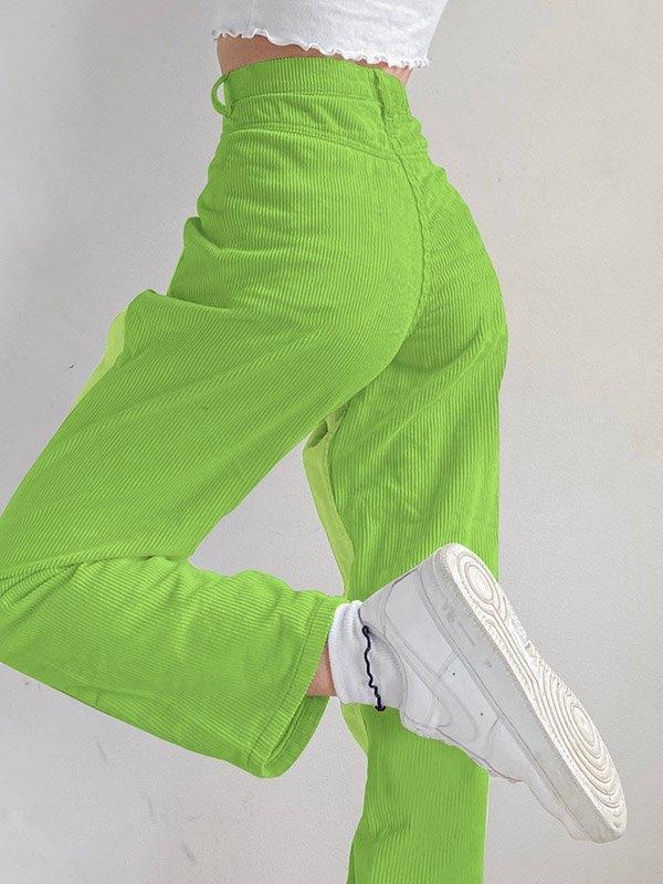Corduroy Patchwork High Waist Straight Pants Product Image