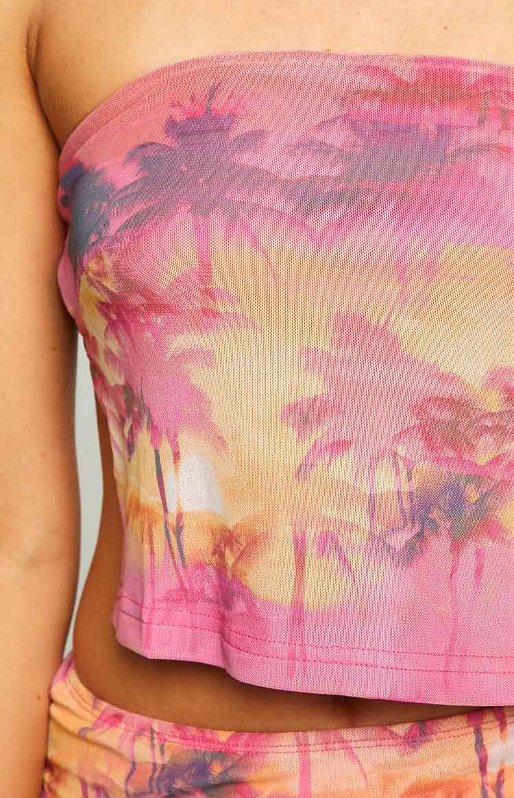 Wynter Pink Print Strapless Top Product Image