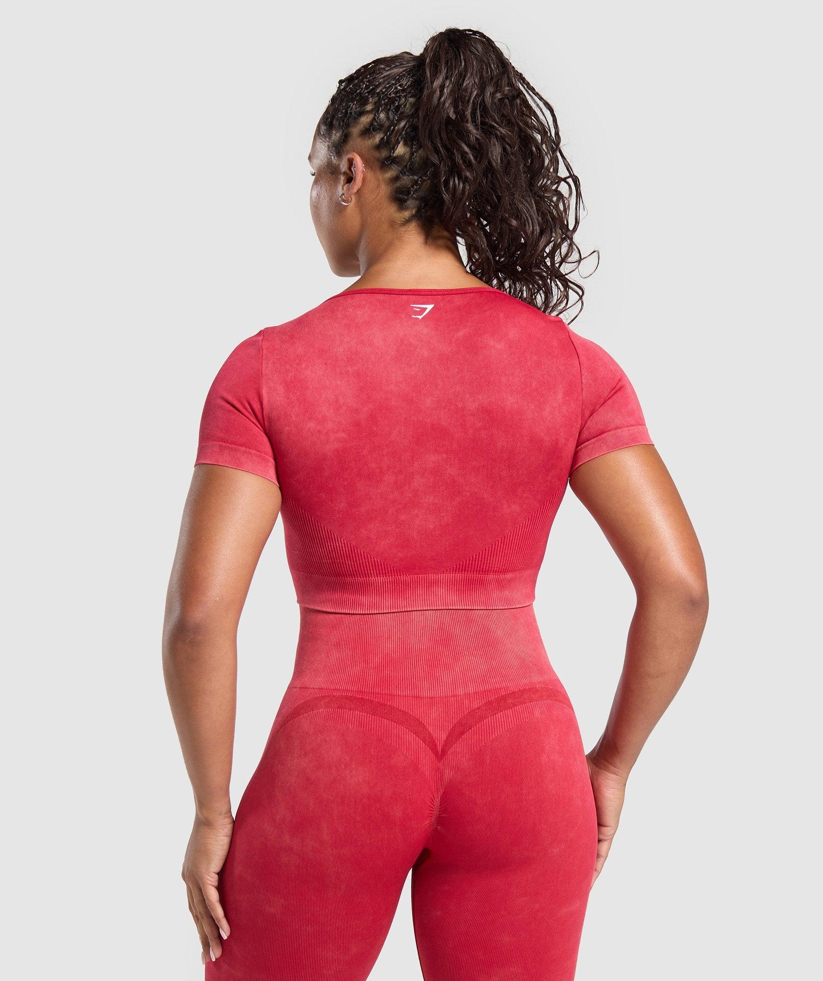Gymshark Gains Seamless Washed Crop Top - Carmine Red Female Product Image