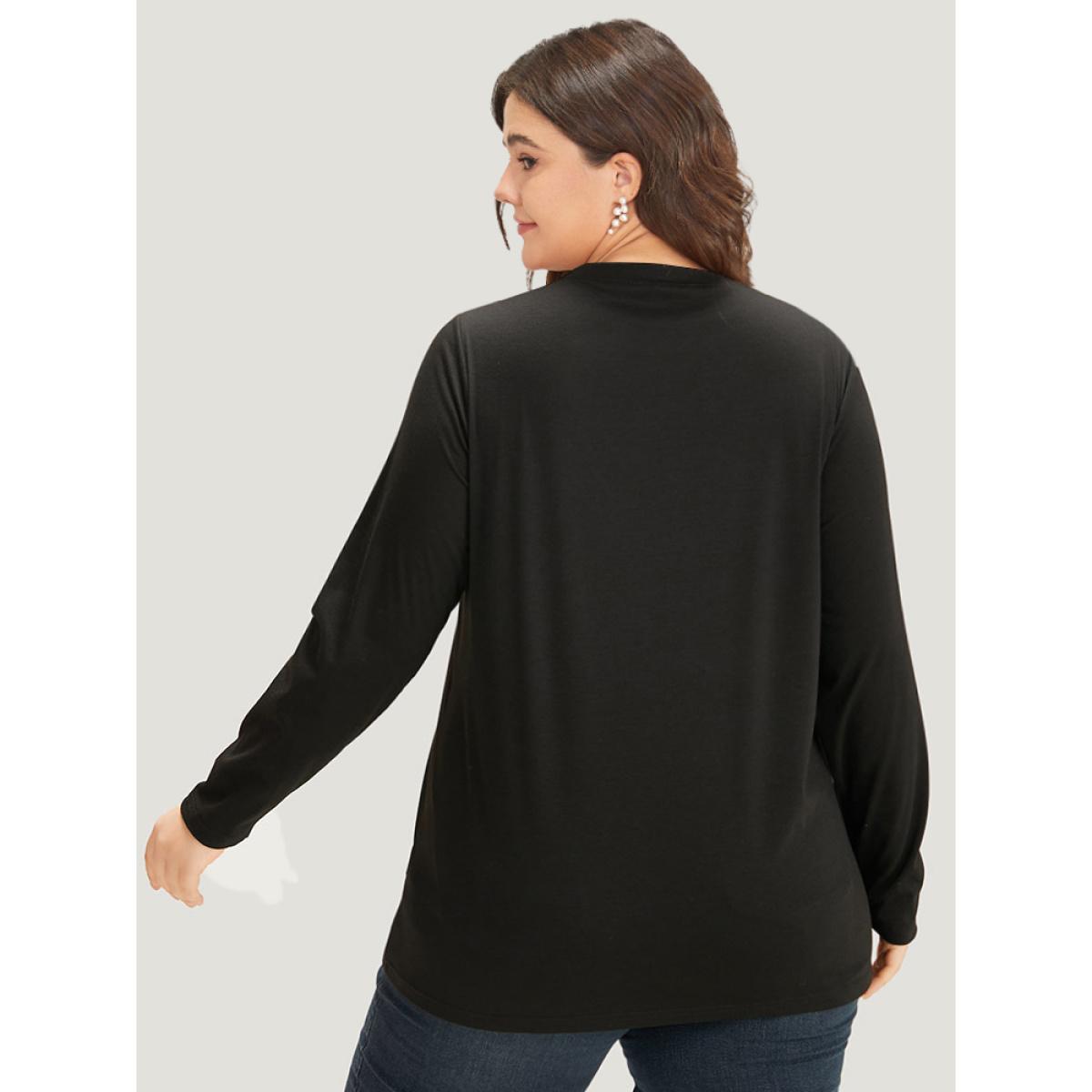 Plus Size Moon & Floral Print Round Neck T-shirt Black Women Casual Contrast Star and moon Dailywear T-shirts BloomChic 14-16/1X Product Image