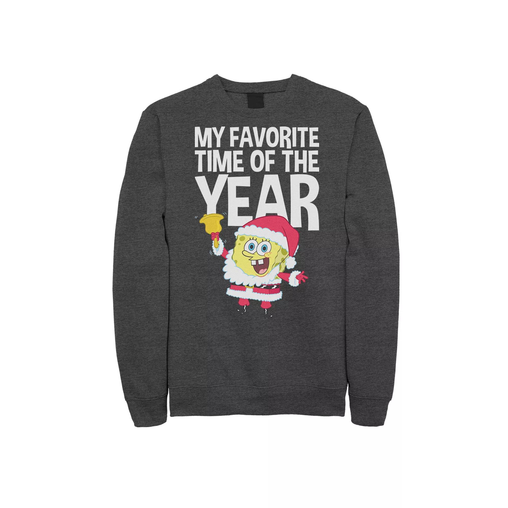 Men's SpongeBob SquarePants Santa Christmas Favorite Time Sweatshirt, Size: XXL, Athletic Grey Product Image