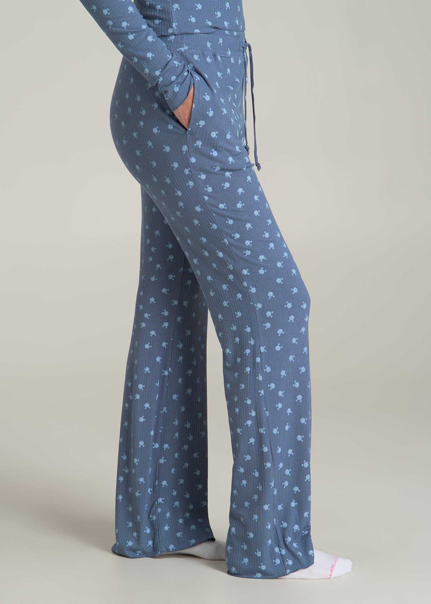 Ribbed Flare Pants for Tall Women in Vintage Indigo Floral Female Product Image