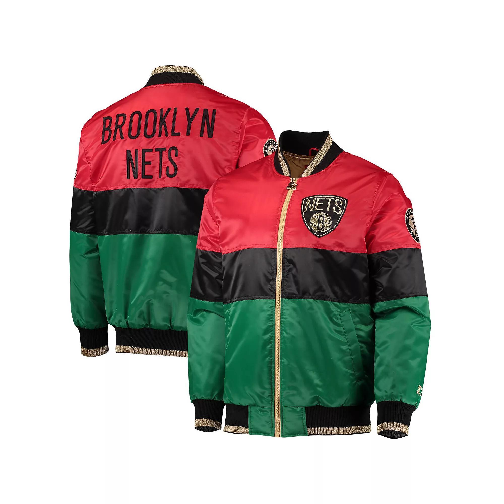 Men's Starter Red/Black/Green Brooklyn Nets Black History Month NBA 75th Anniversary Full-Zip Jacket, Size: Large Product Image