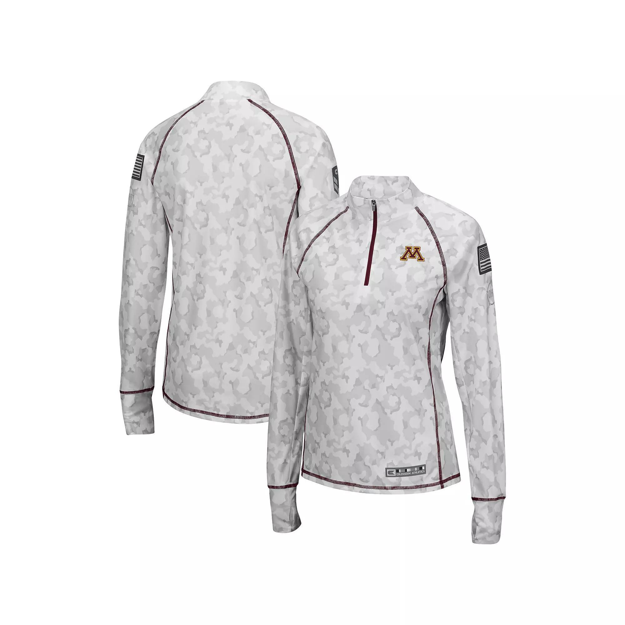Women's Colosseum White Minnesota Golden Gophers OHT Military Appreciation Officer Arctic Camo 1/4-Zip Jacket, Size: XL Product Image