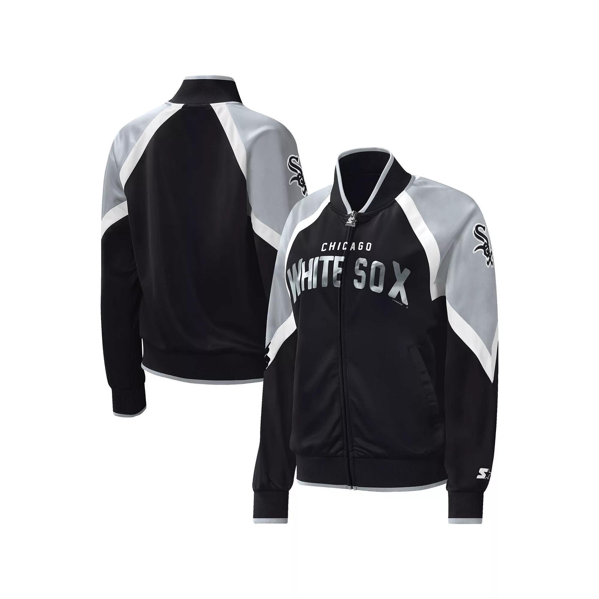 Women's Starter Black Chicago White Sox Touchdown Raglan Full-Zip Track Jacket, Size: Large Product Image