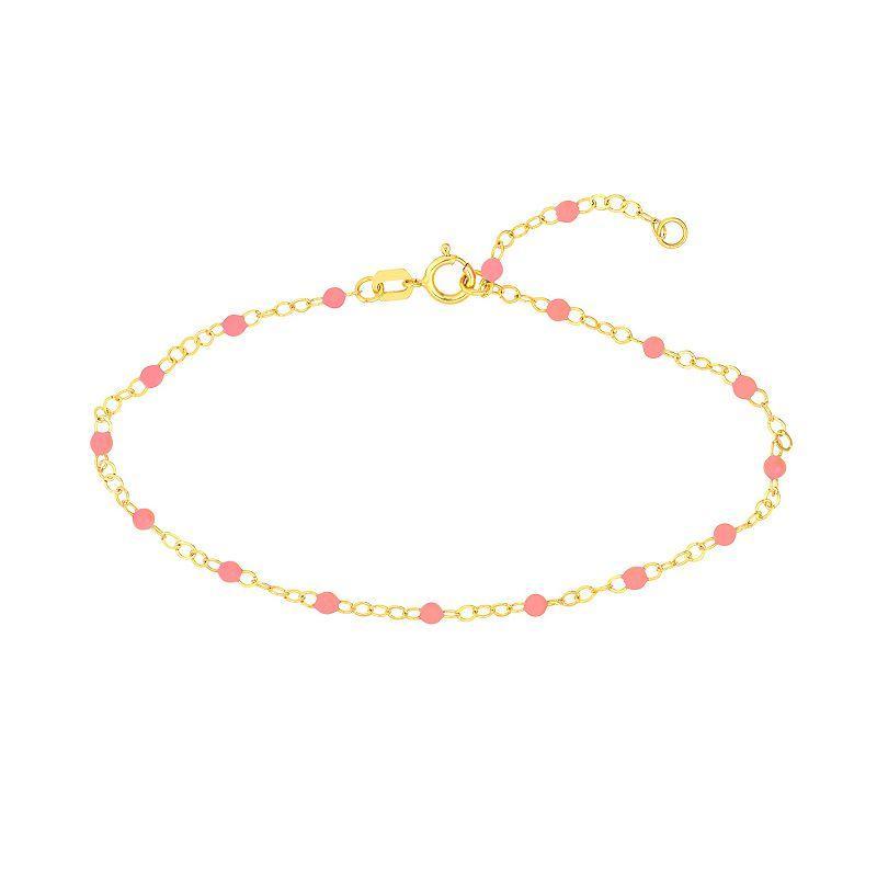 Color Romance 14k Gold Colored Enamel Bead Adjustable Bracelet, Womens Pink Product Image