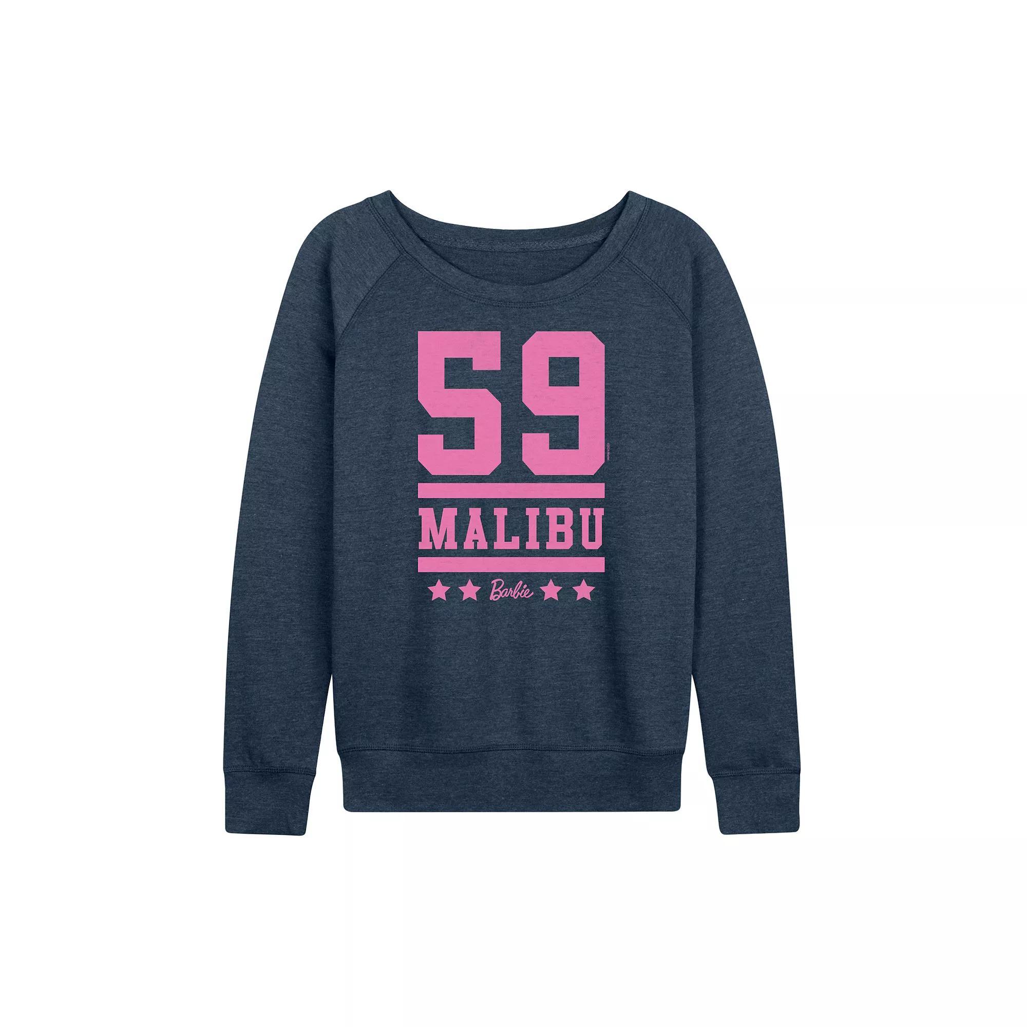 Women's Barbie® 59 Malibu Graphic French Terry Long Sleeve Tee, Size: XL, Grey Blue Product Image