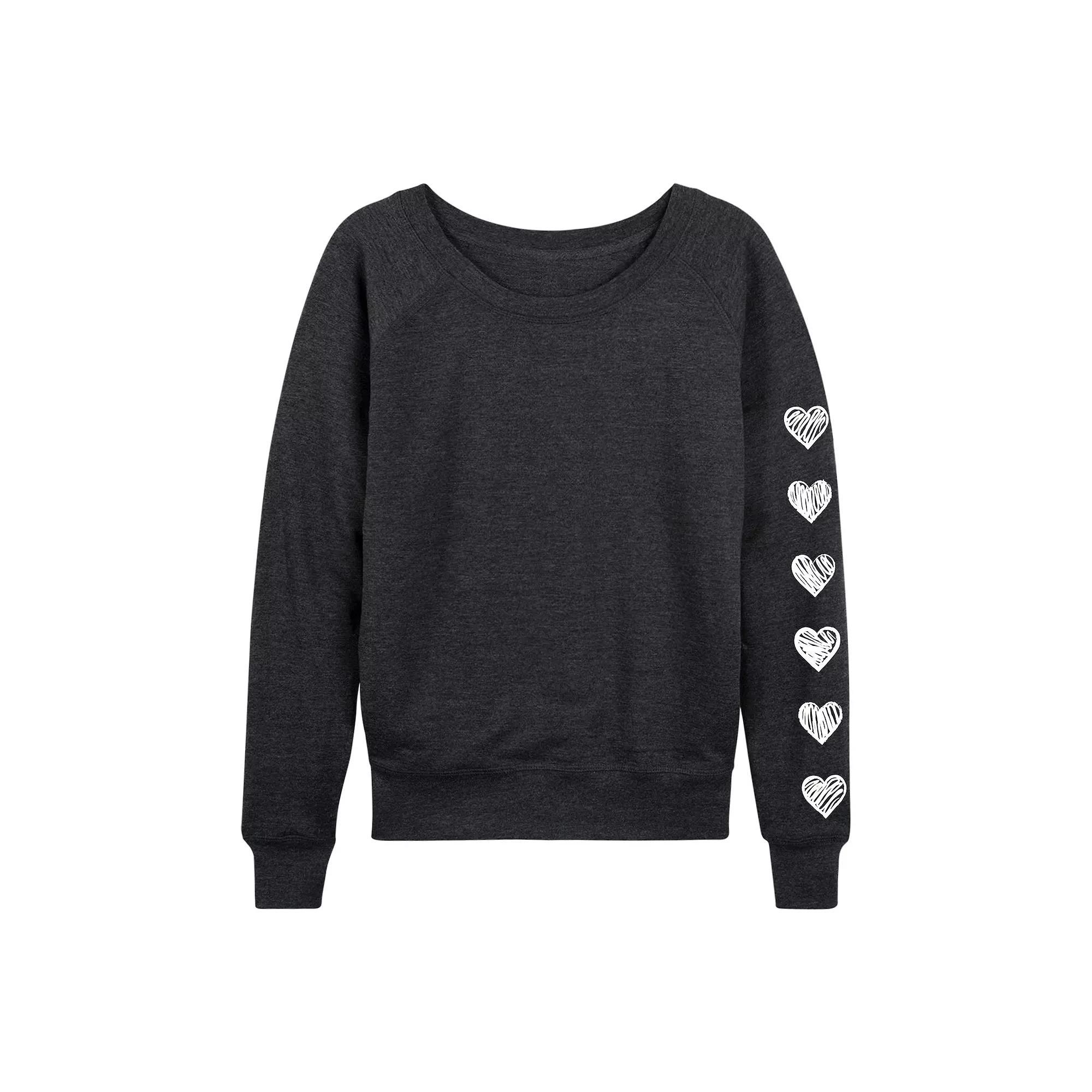 Women's Sketched Hearts French Terry Long Sleeve Tee,  Product Image