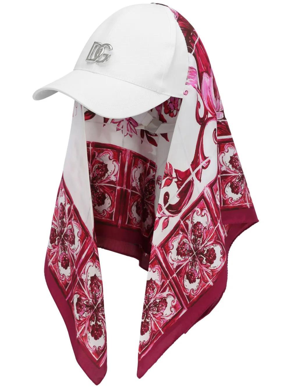 DOLCE & GABBANA Majolica-print Silk-blend Cap In White Product Image