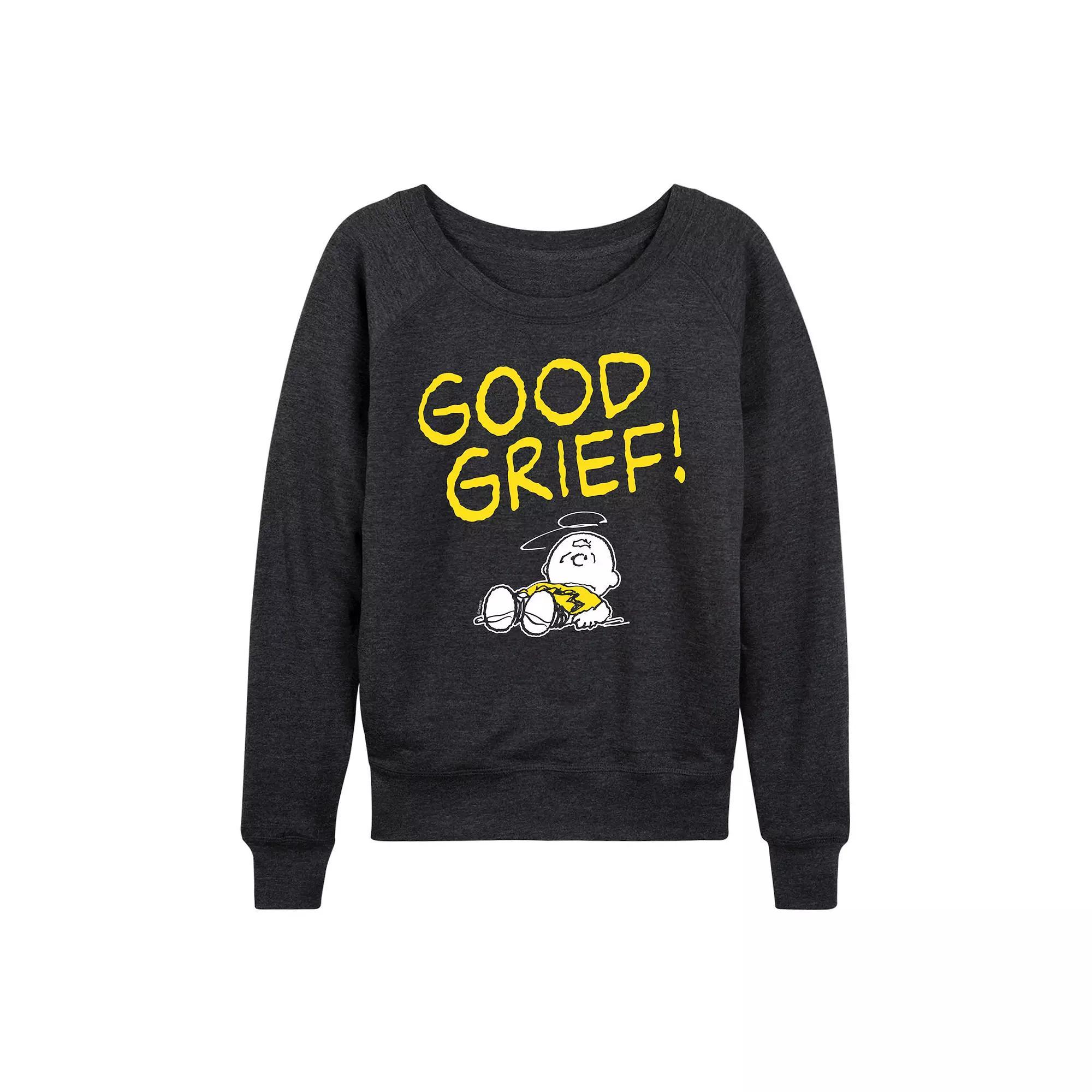 Women's Peanuts Charlie Brown Good Grief French Terry Long Sleeve Tee, Girl's, Size: XXL, Heather Grey Gray Product Image