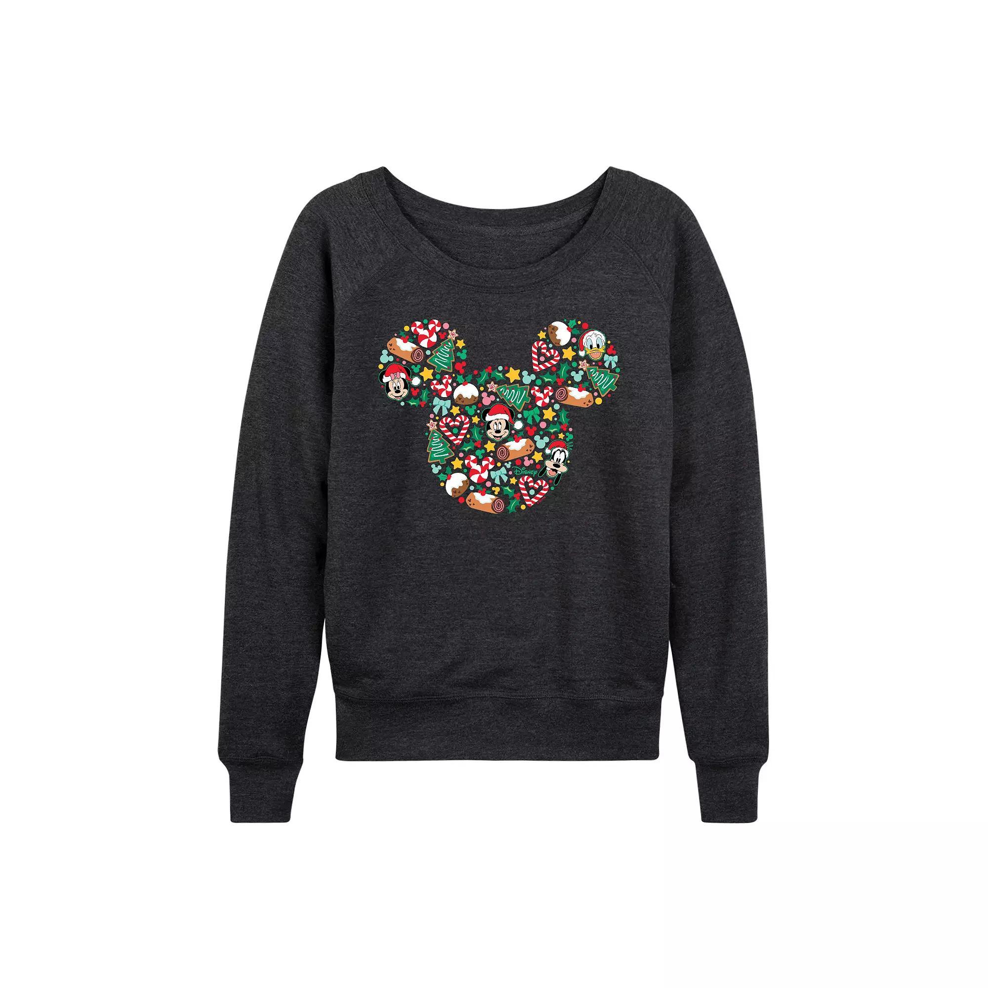 Disney's Mickey Mouse Women's Peace Love French Terry Long Sleeve Tee, Girl's,  Product Image