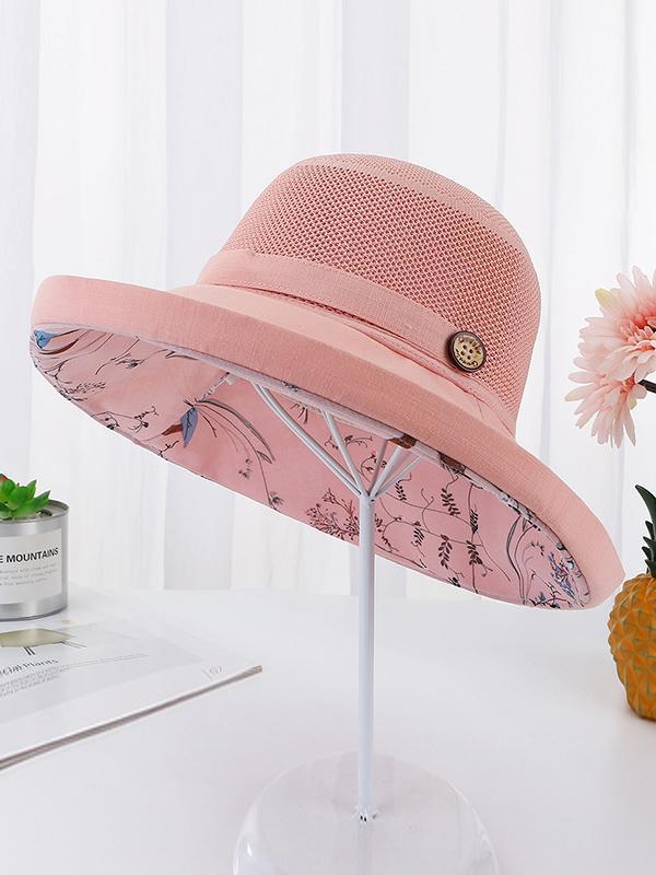 Hollow Lace-Up Printed Split-Joint Sun Hat Product Image