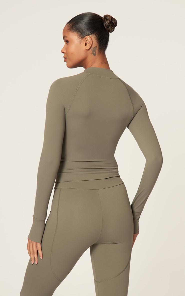 Olive Sculpt Pocket Front Double Zip Up Jacket Product Image