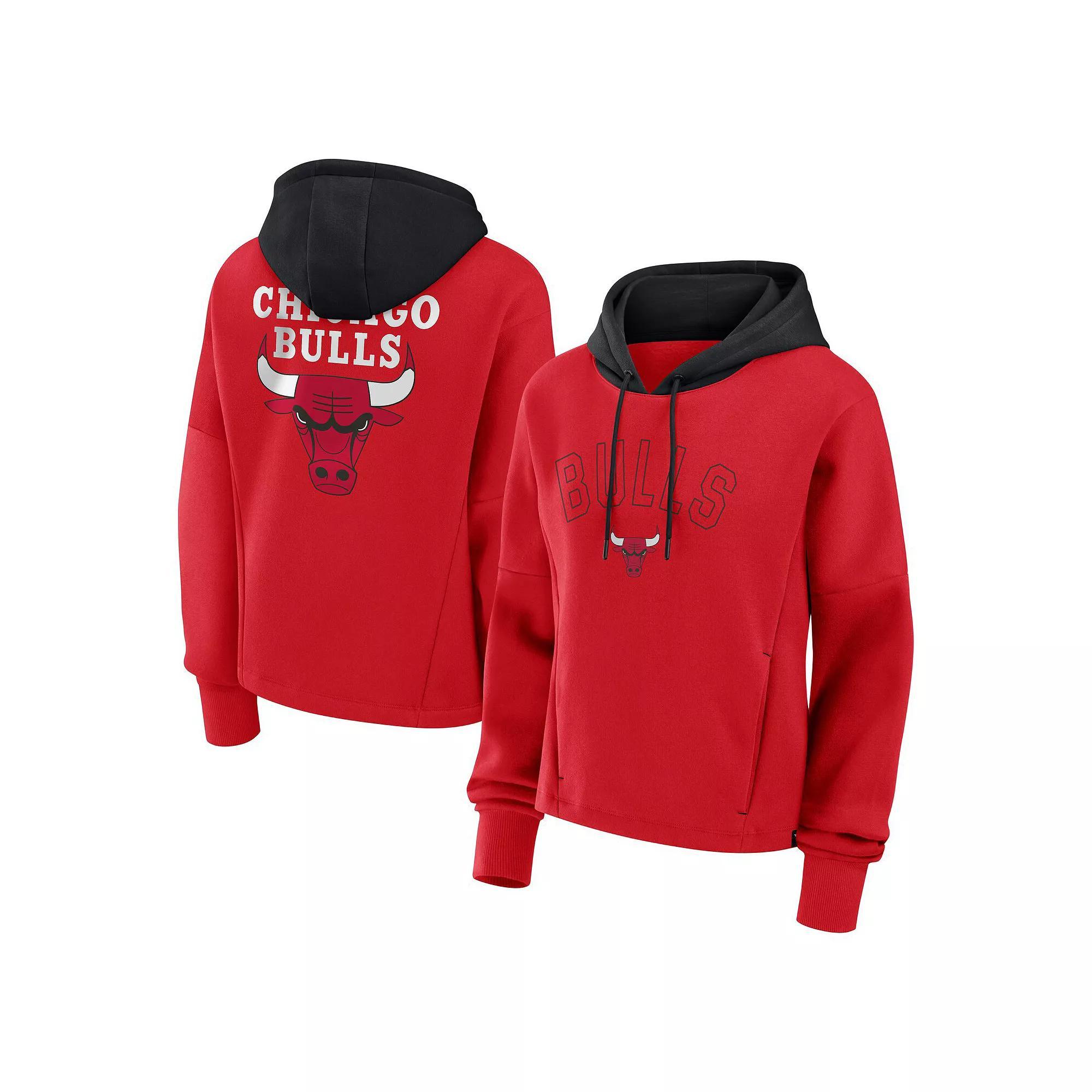 Women's Fanatics  Athletic Red Chicago Bulls Post Up Boxy Pullover Hoodie, Size: 2XL, Team Product Image