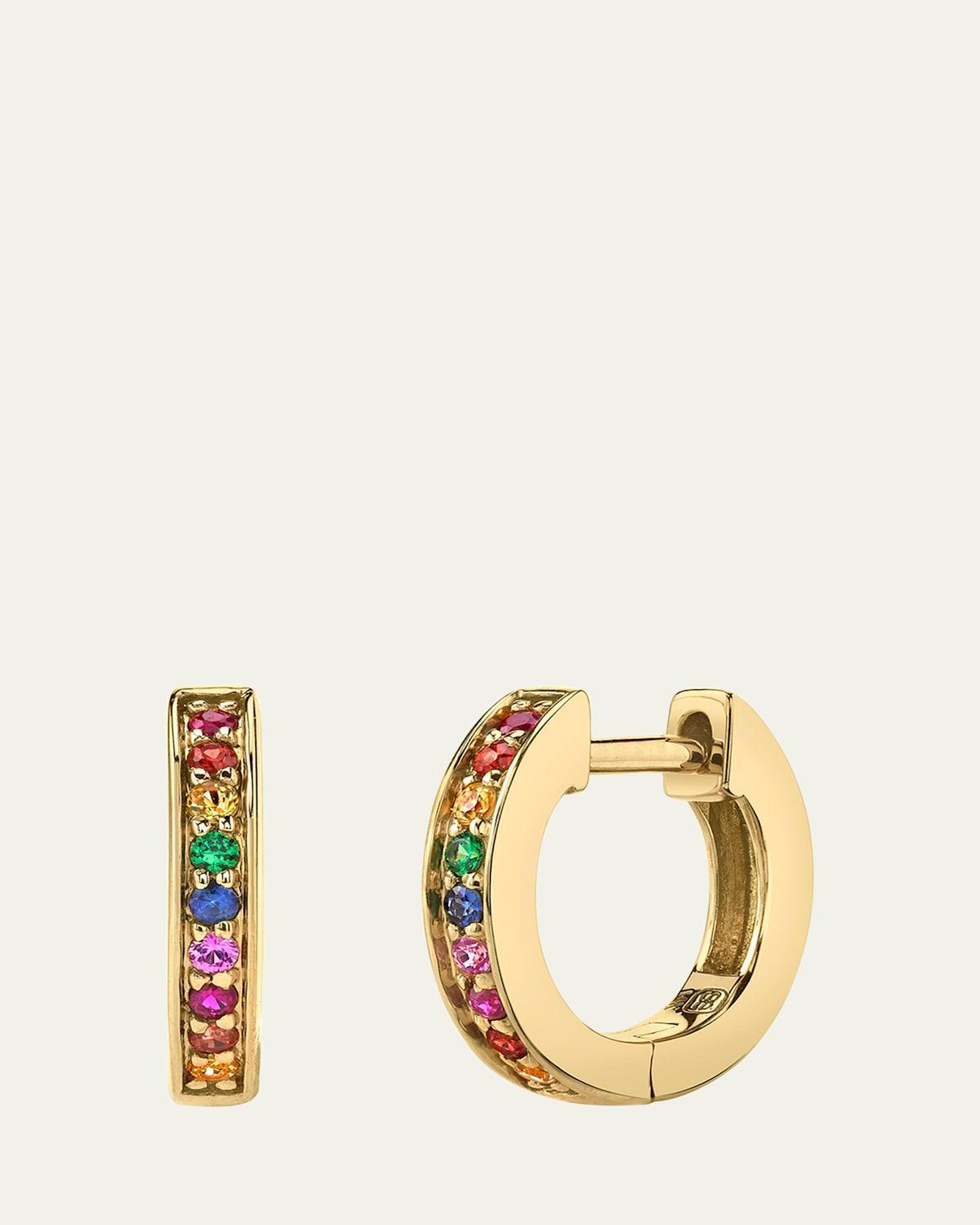 Womens Rainbow Sapphire Huggie Hoop Earrings Product Image