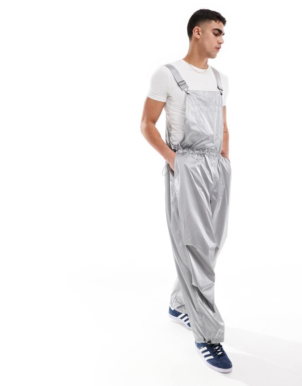 ASOS DESIGN nylon parachute overalls in silver Product Image