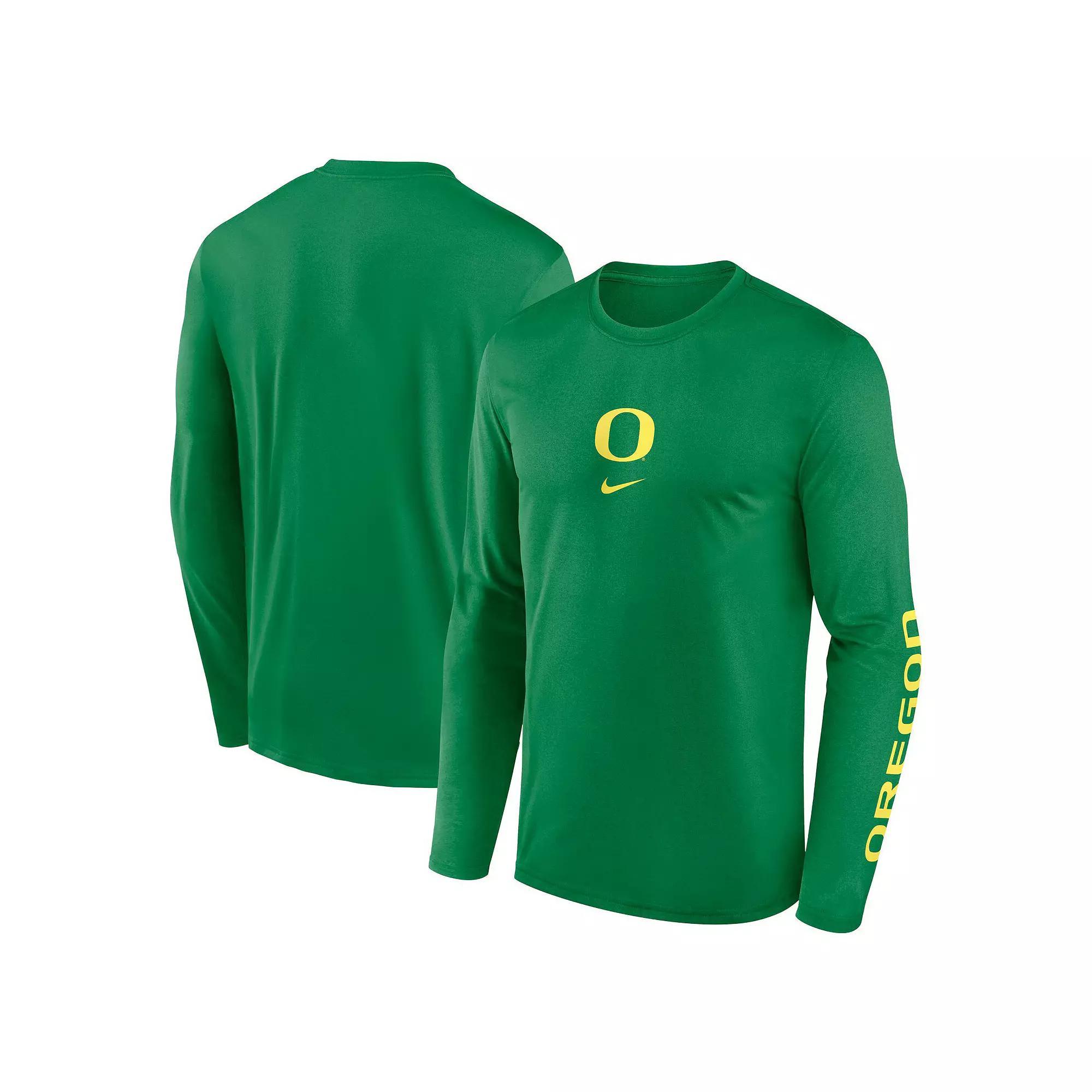 Men's Nike Green Oregon Ducks Primetime Center Lockup Two-Hit Legend Long Sleeve T-Shirt,  Product Image