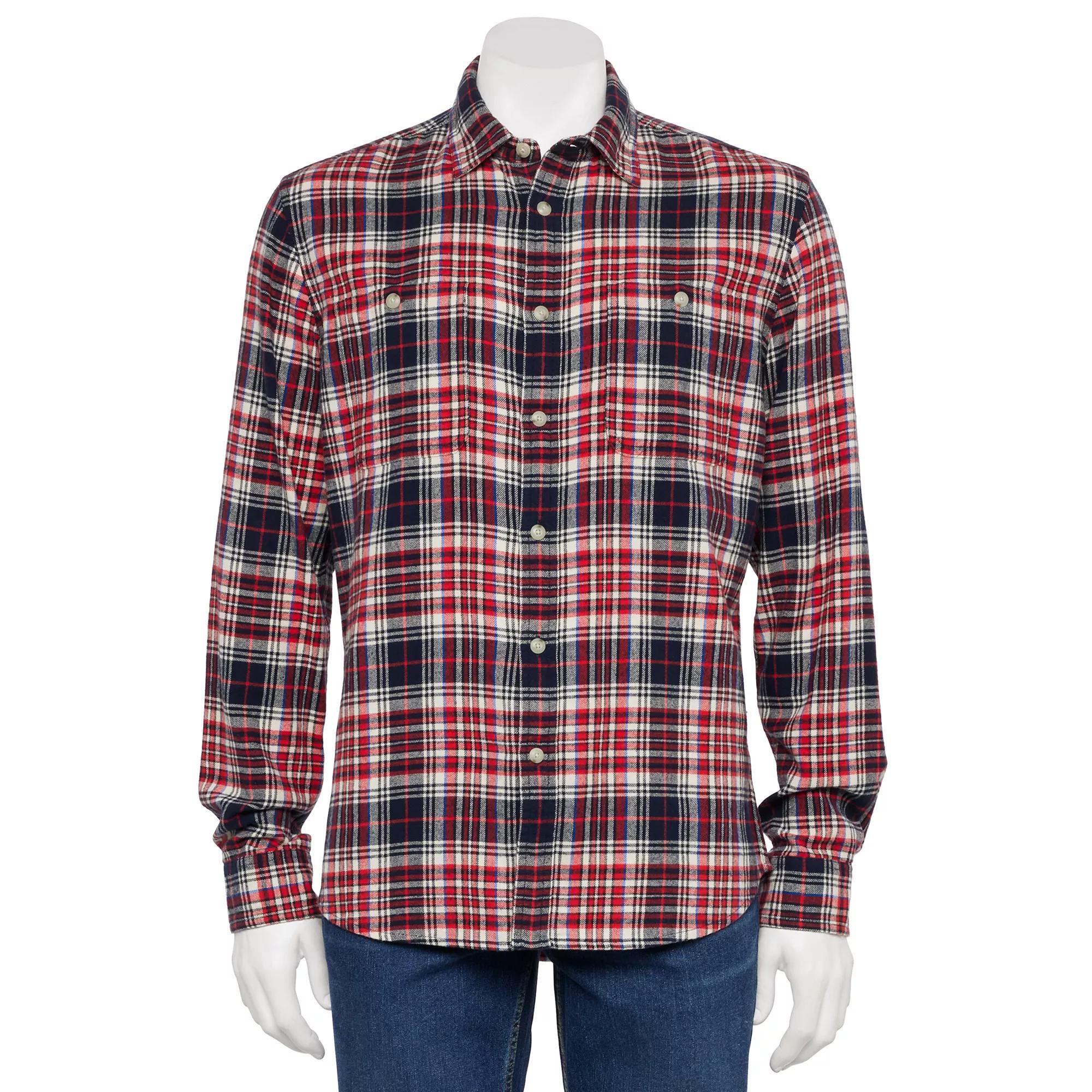 Men's Sonoma Goods For Life® Supersoft Flannel Button-Down Shirt, Size: Medium, Red Blue Plaid Product Image