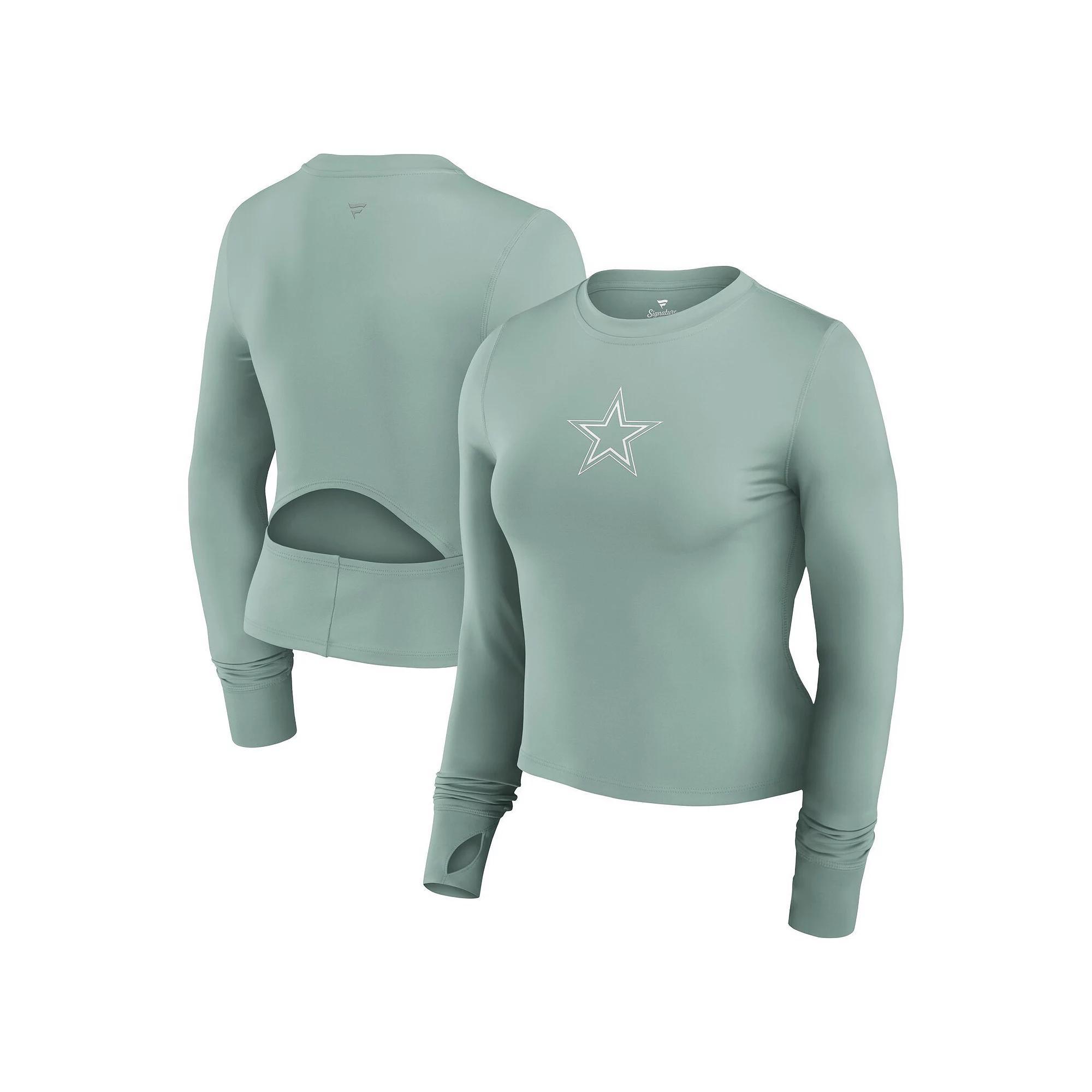 Women's Fanatics Green Dallas Cowboys Studio Fitted Long Sleeve Gym Top,  Product Image