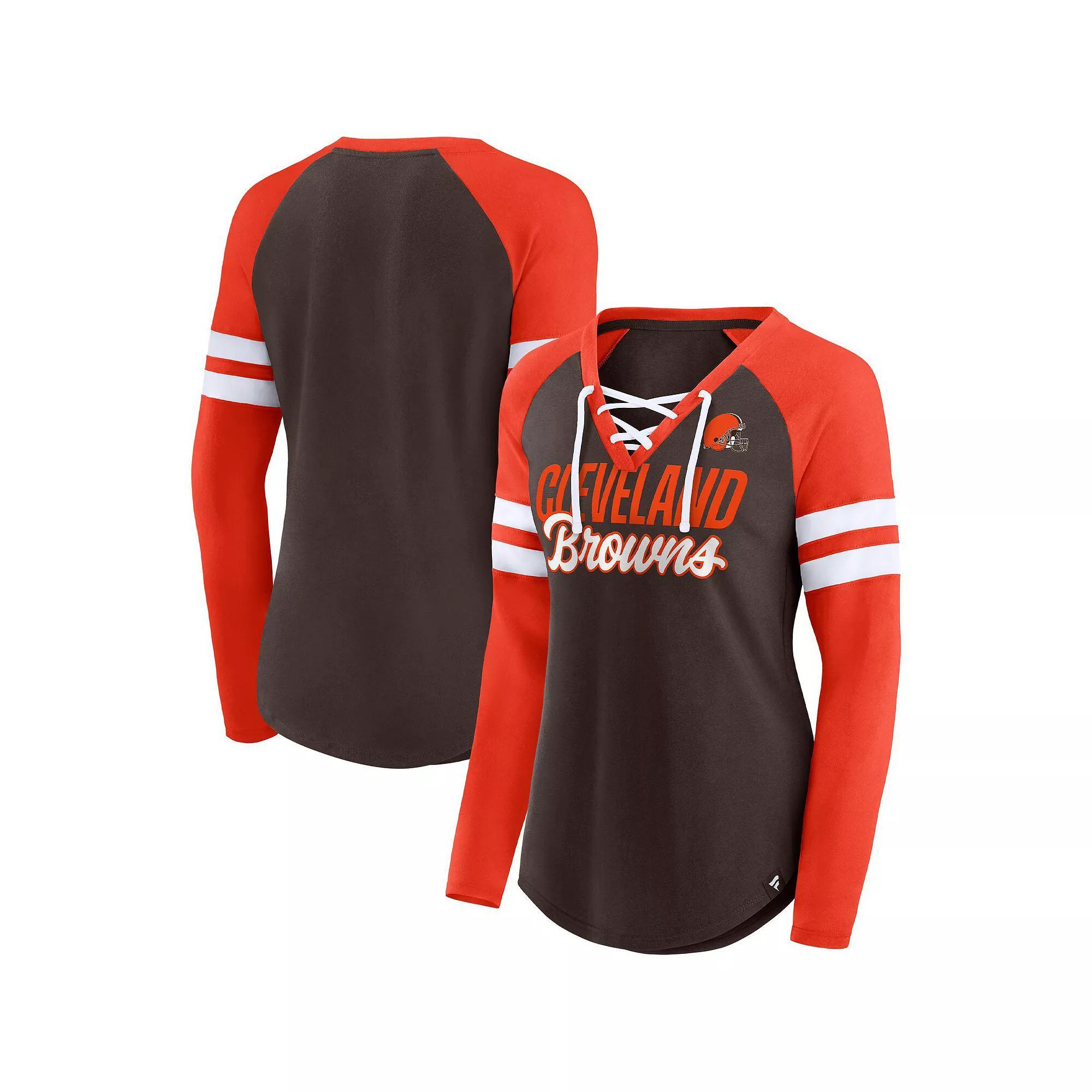 Womens Fanatics Branded /Orange Cleveland s True to Form Raglan Lace-Up V-Neck Long Sleeve T-Shirt Product Image