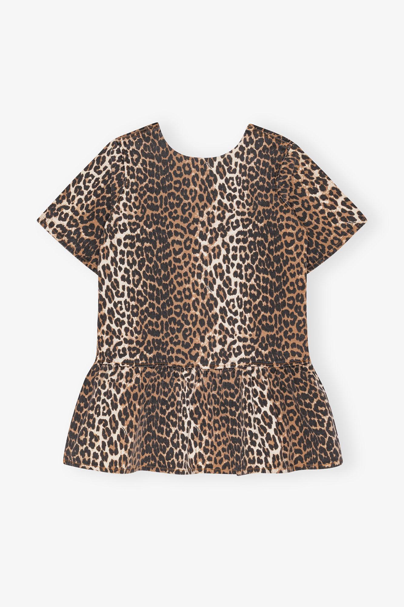 Leopard Open-back Mini Denim Dress Product Image