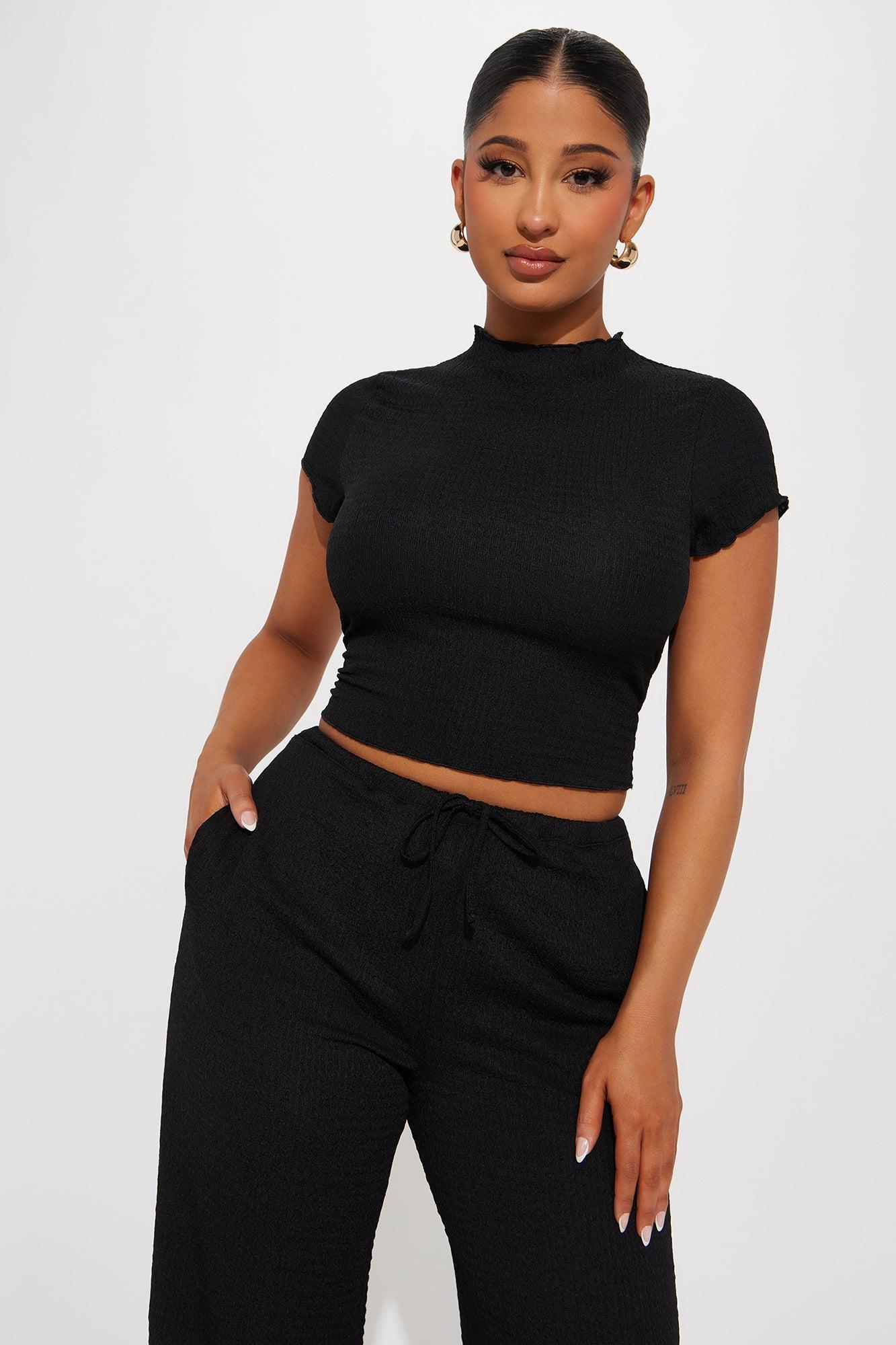 Life Is Good Textured Pant Set - Black Product Image