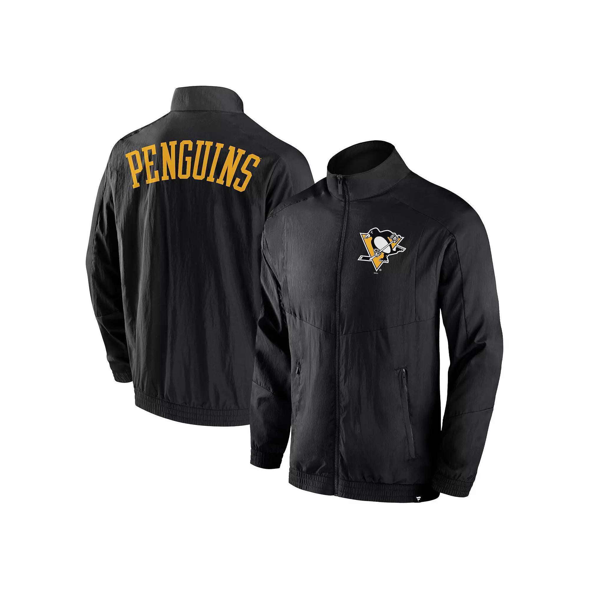 Men's Fanatics Black Pittsburgh Penguins Step Up Crinkle Raglan Full-Zip Windbreaker Jacket, Size: Large Product Image