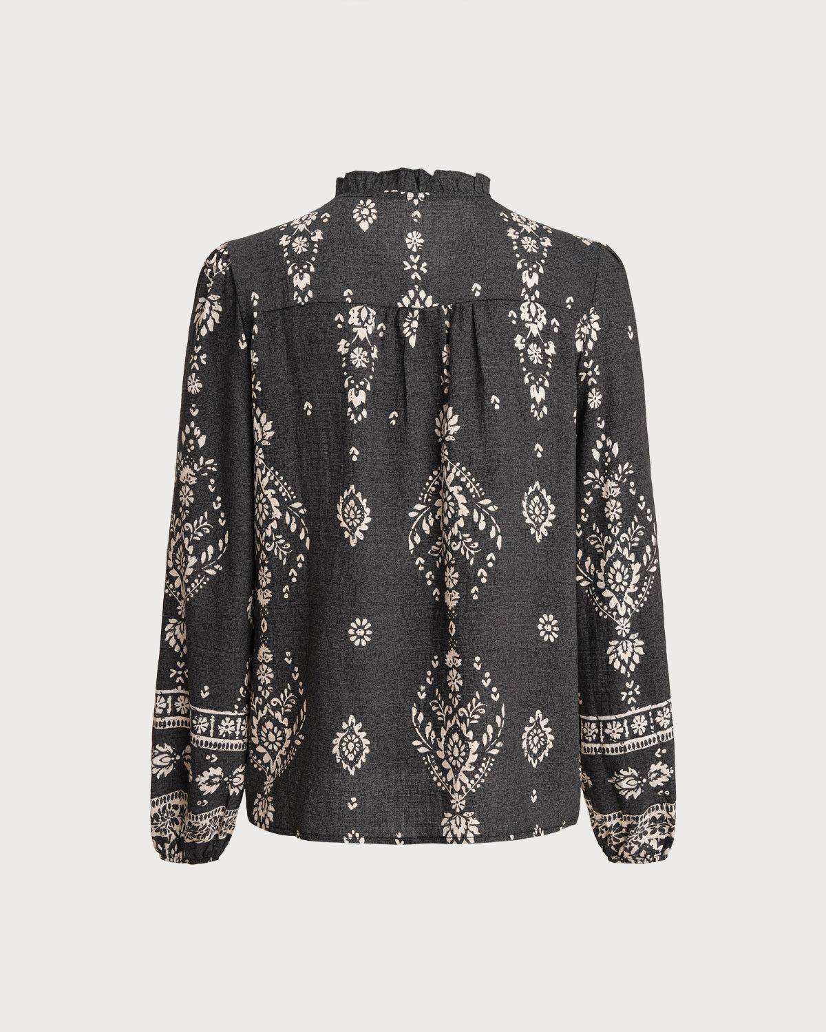 Black Floral Lantern Sleeve Shirt Product Image