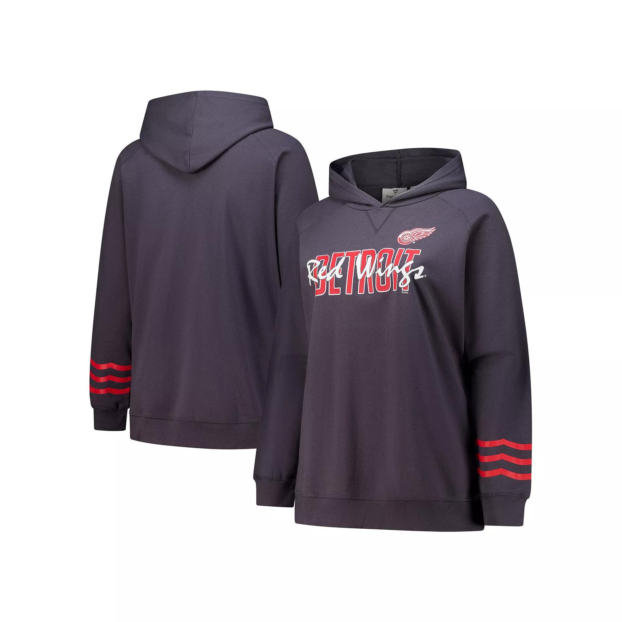 Women's Fanatics Charcoal Detroit Red Wings Plus Size Lightweight Fleece Pullover Hoodie, Size: 3XL Product Image