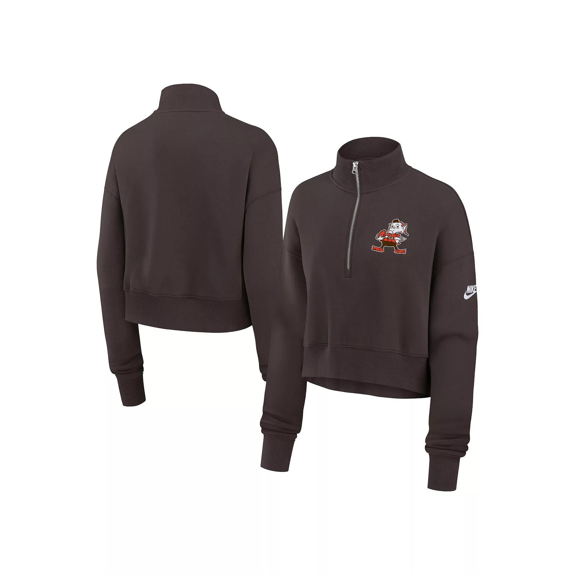 Women's Nike Brown Cleveland Browns Rewind Phoenix Cropped Half-Zip Sweatshirt,  Product Image