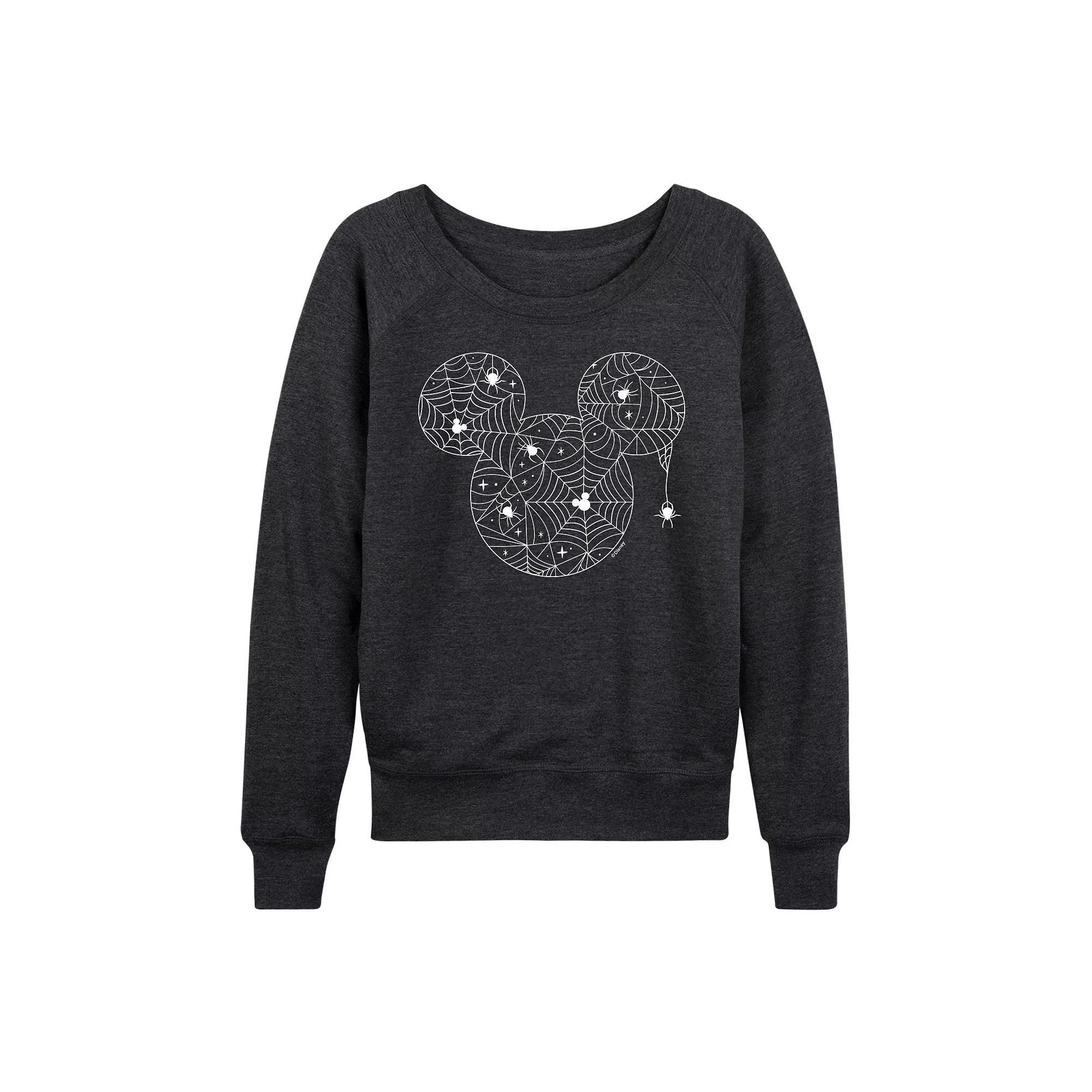 Disney's Mickey Mouse Women's Spider Web French Terry Long Sleeve Tee, Size: XXL, Heather Grey Product Image
