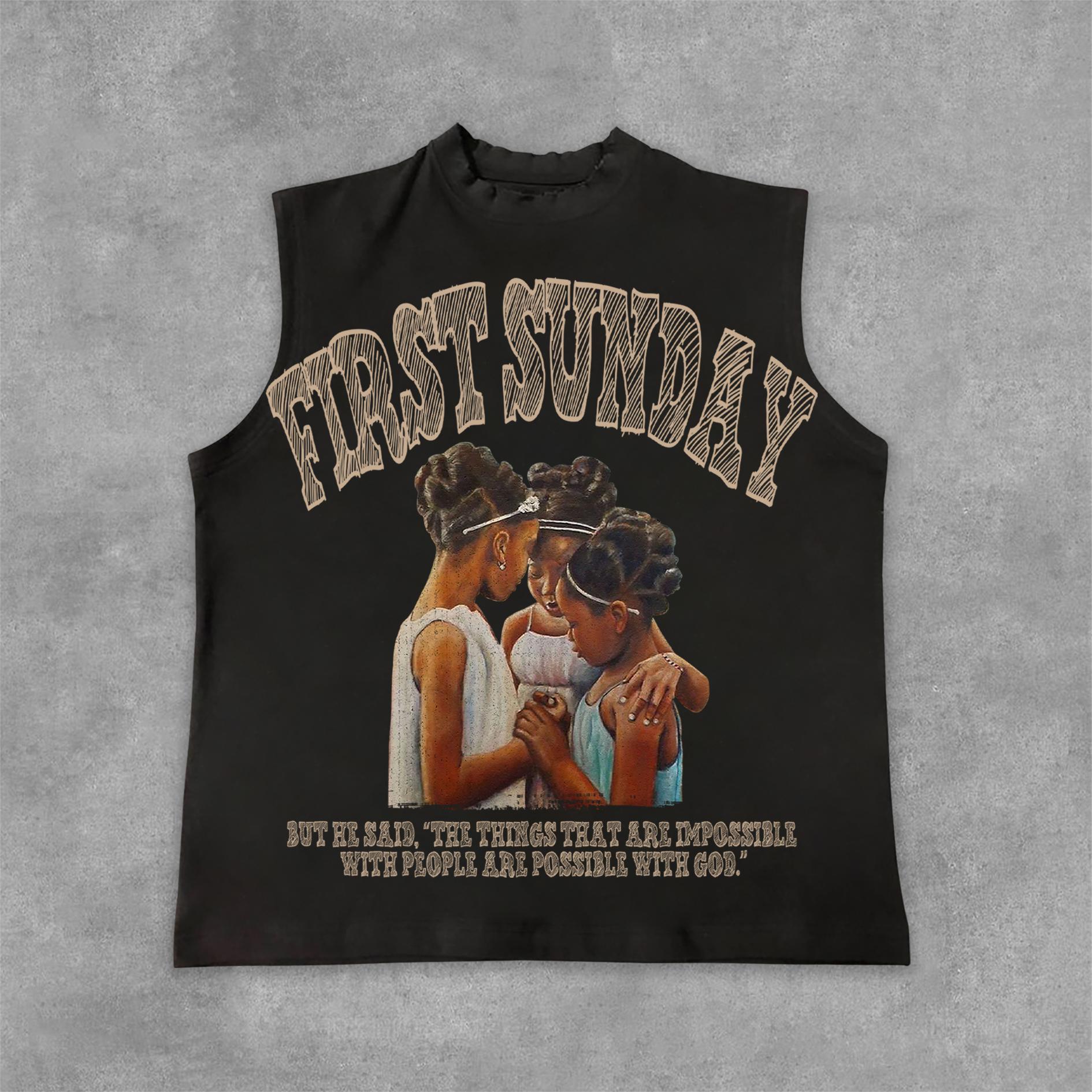 Sopula Retro First Sunday Faith Bible Graphic Print Cotton Tank Top Product Image